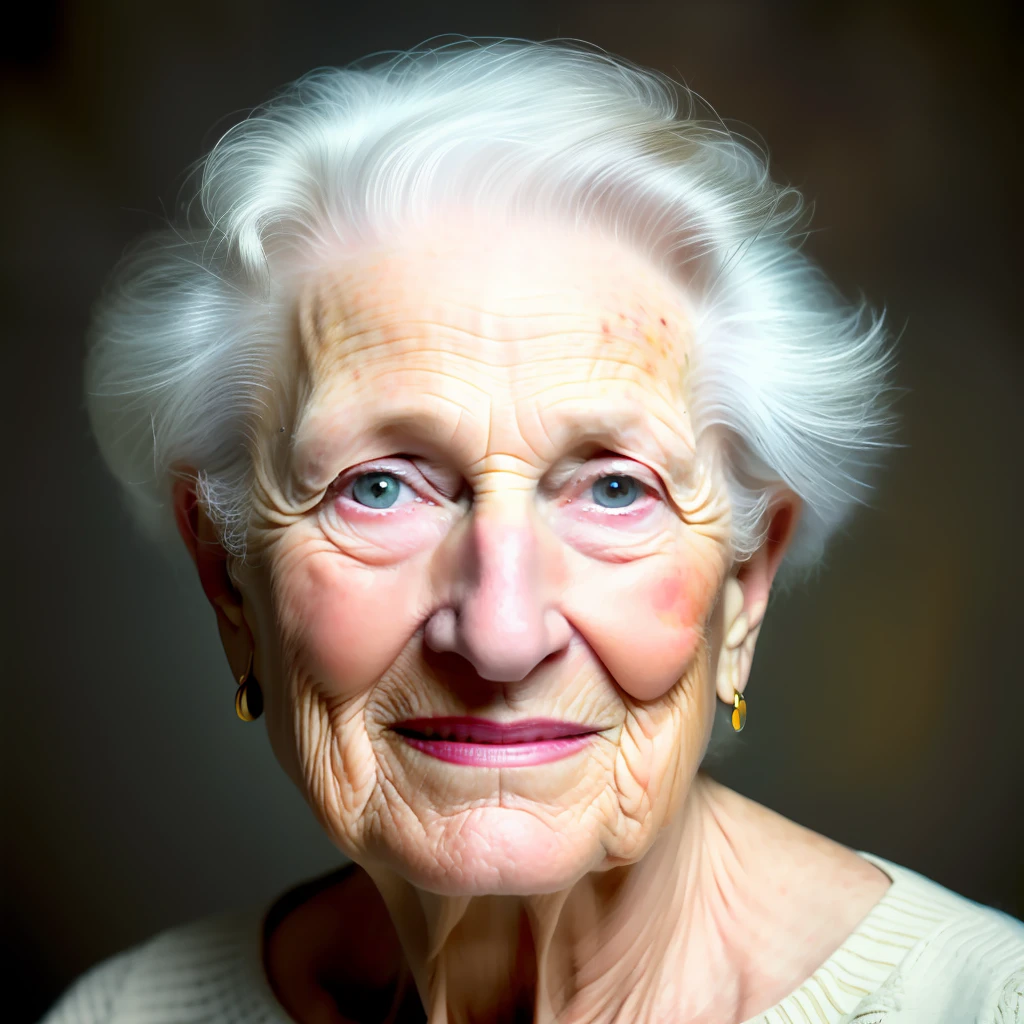 A portrait photograph of a beautiful ((80 years)) woman, best quality, portrait by Annie Leibovitz, Canon 5D Mark II, film, professional photography, (rich colors:1.1), hyper realistic, realistic texture, (natural lighting: 1.1), (Canon EF 85mm f/1.4L IS USM)