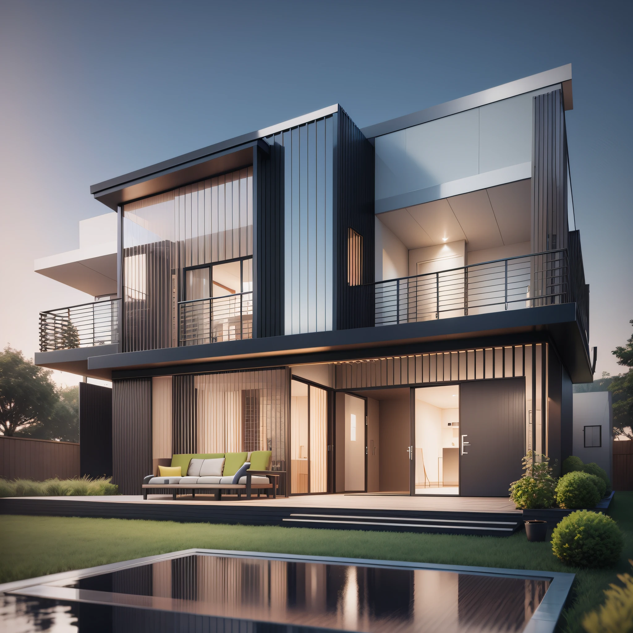 gdmext luxury modern small house, closed time; V-ray; ultrarealistic; Render 3D, famous architect --auto --s2