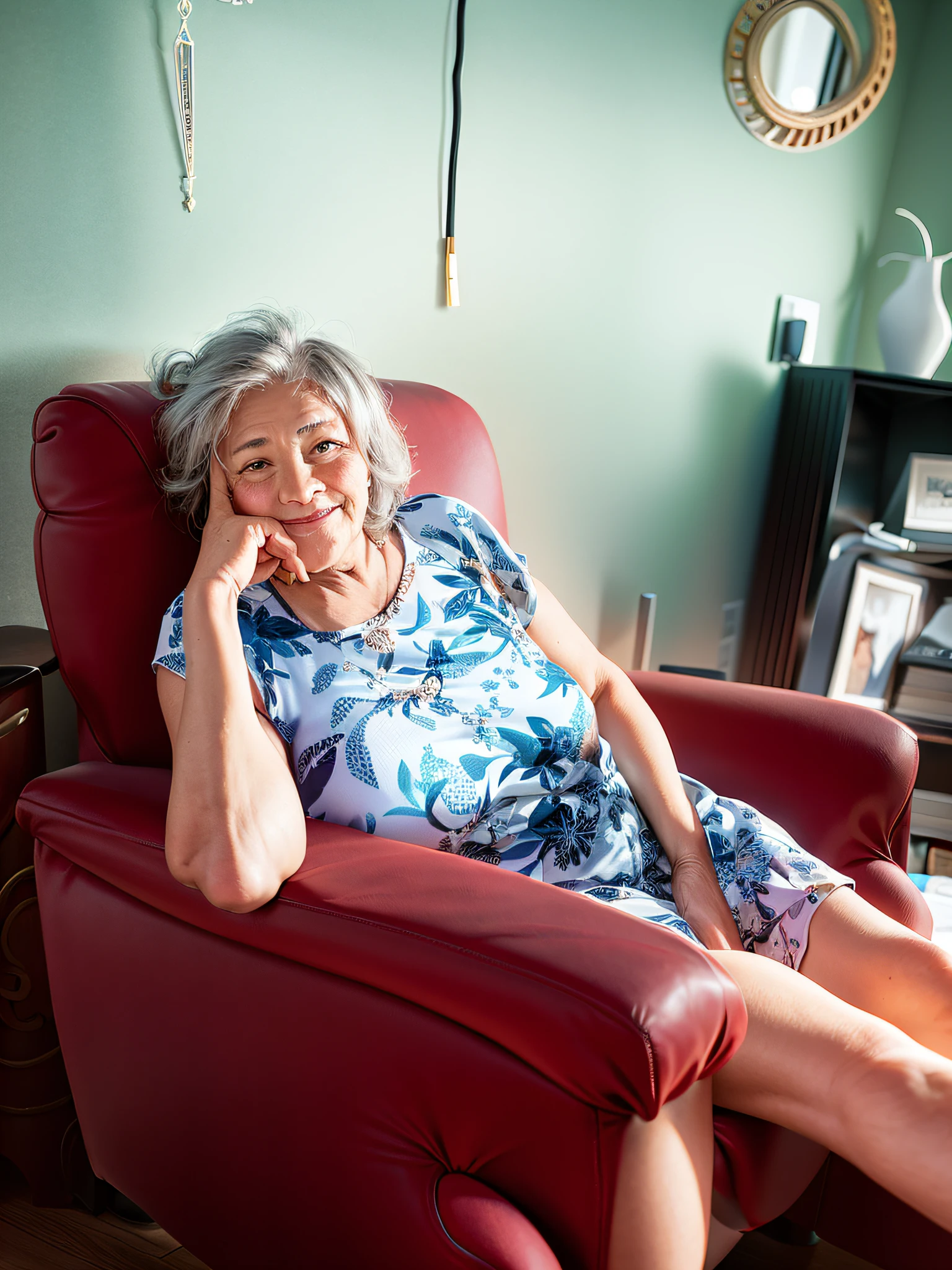 there is a woman sitting in a chair with her legs crossed, she is about 7 0 years old, older woman, siting in a chair, sitting in an armchair, sitting in chair, by Betty Churcher, she is about 6 0 years old, sitting in a chair, 7 0 years old, 70 years old, sitting on an armchair