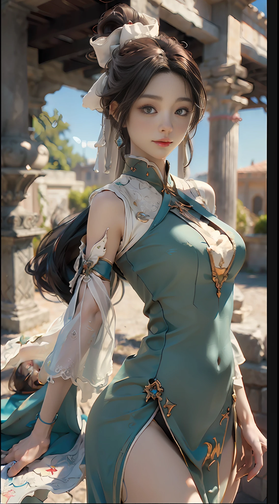 ((Best Quality)), ((Masterpiece)), (Detail: 1.4), NSFW, 3D, A Beautiful Dunhuang Flying Woman, HDR (High Dynamic Range), Ray Tracing, NVIDIA RTX, Super-Resolution, Unreal 5, Subsurface Scattering, PBR Texture, Post Processing, Anisotropic Filtering, Depth of Field, Maximum Clarity and Sharpness, Multi-layer Texture, Albedo and Highlight Maps, Surface Shading, Accurate simulation of light-material interactions, perfect proportions, Octane Render, two-color light, large aperture, low ISO, white balance, rule of thirds, 8K RAW,