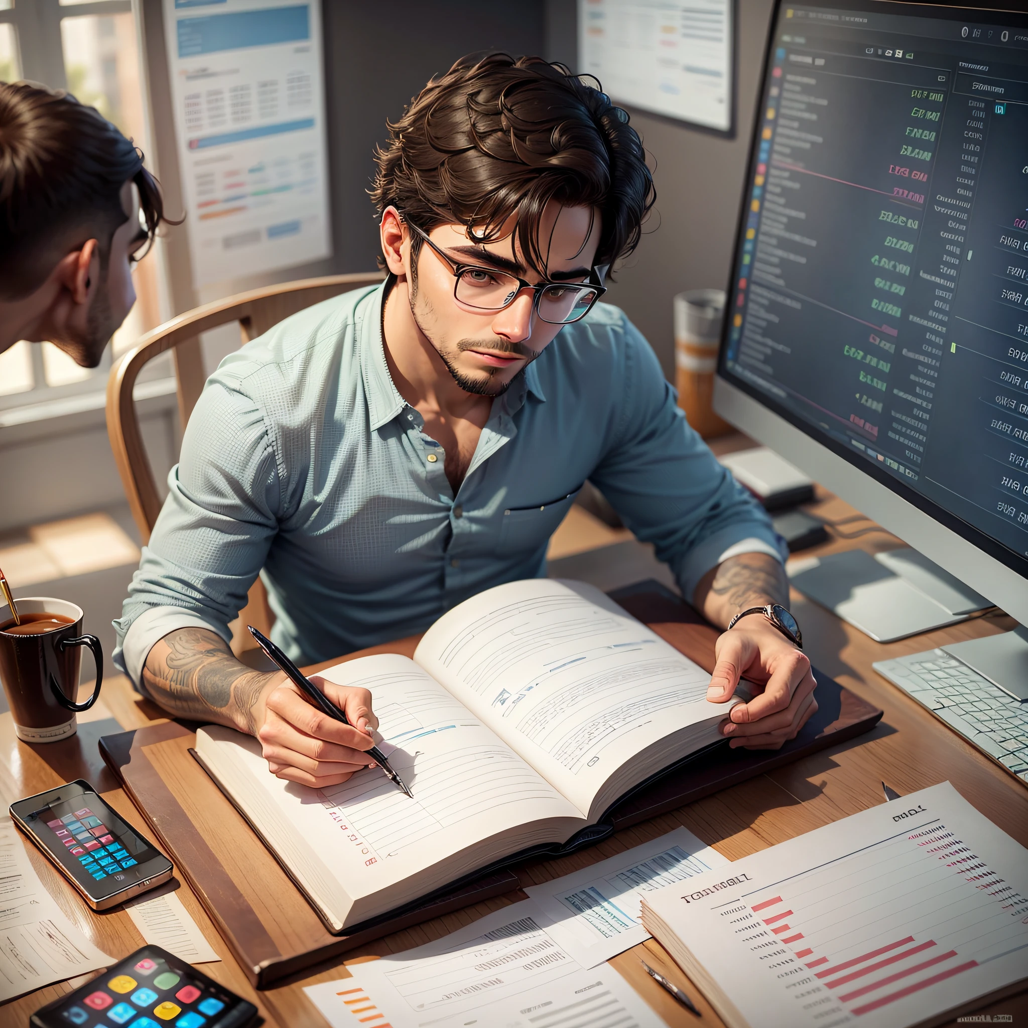 manages a man studying about the financial market --auto --s2
