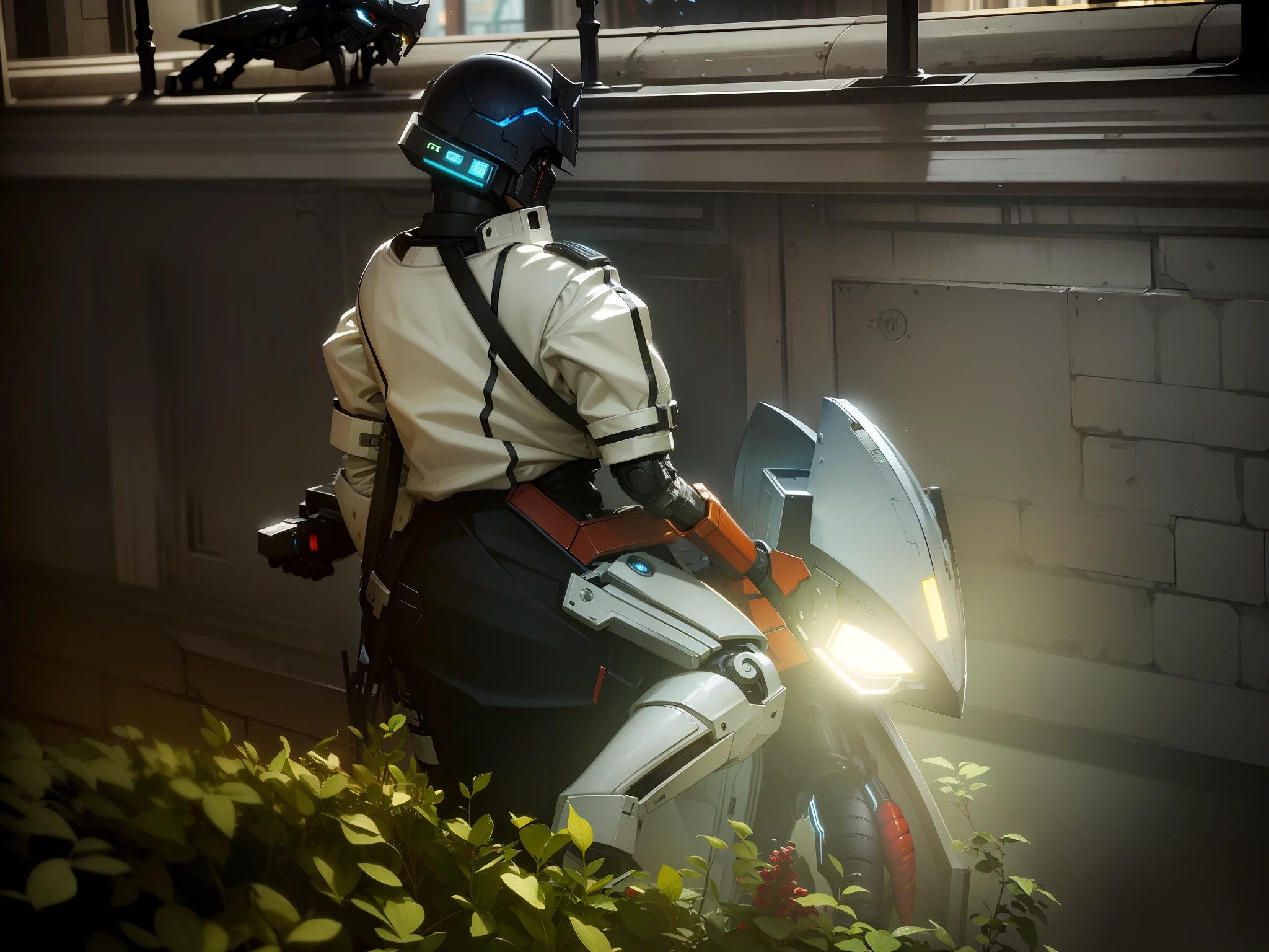 (Masterpiece: 1.2), Best Quality, High Score, Uniform 8k Wallpaper, (Illustration: 1.0), Beautiful Detailed, Very Detailed, Perfect Lighting, Very Detailed CG, Glowing Eyes, Armor, Bust Mech, Warframe, Humanoid Robot, Helmet, Sample Background, Weapon, Blue Armor, Solo, Perspective,
