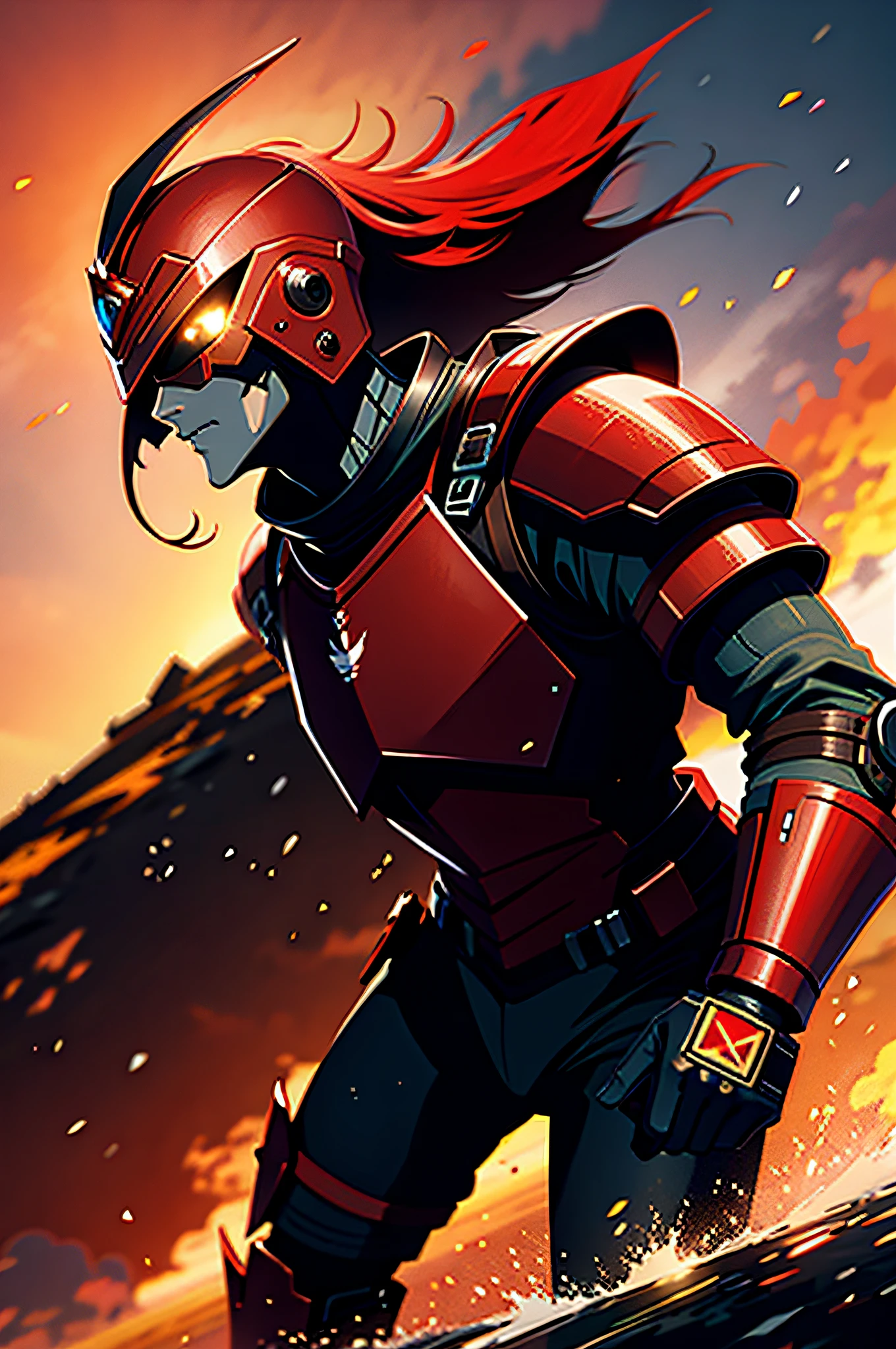 Red sky warrior in armor