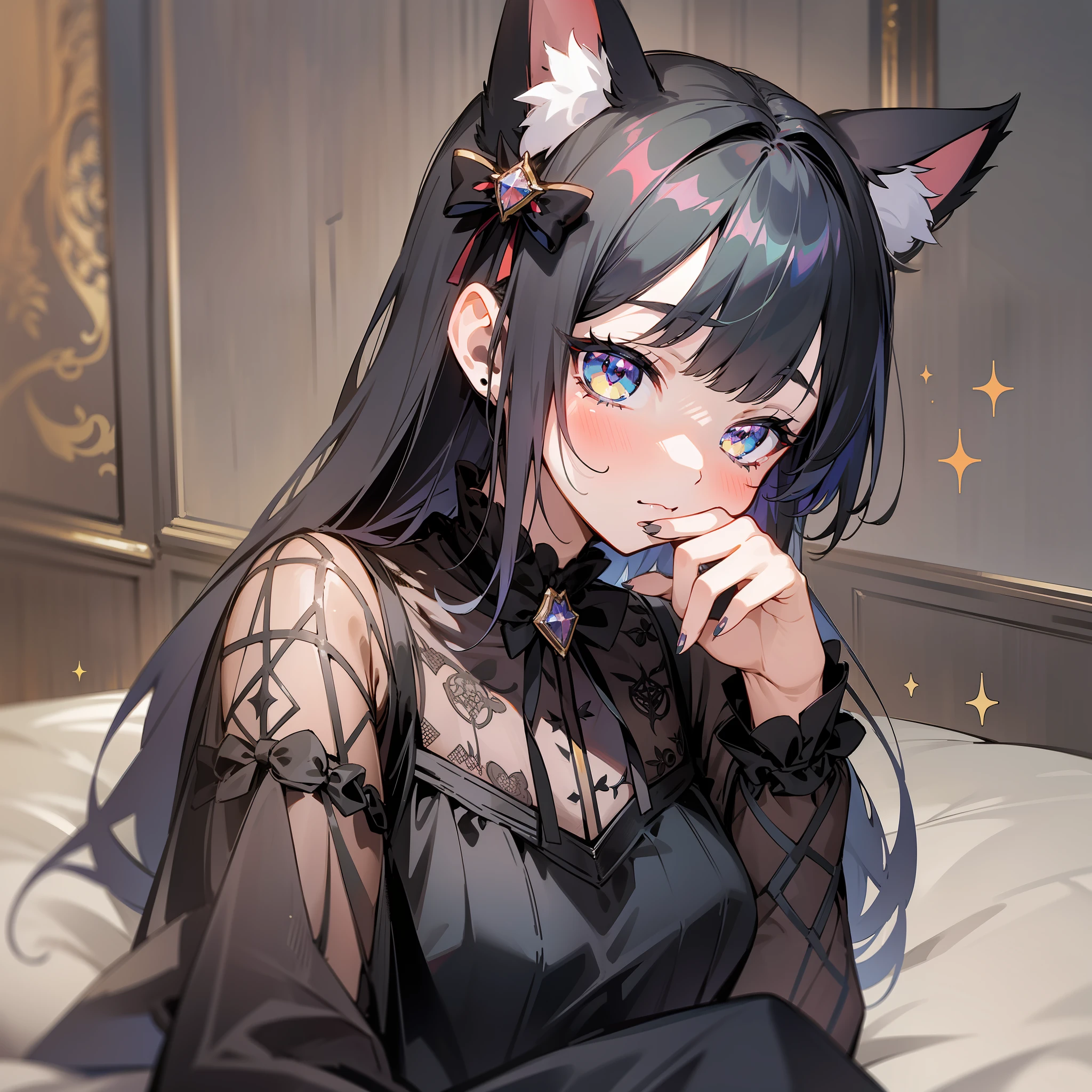 Resolution is square (1:1) kawaii, gothic decoration, symbolic, conspicuous, glittedoll, 1boy, cat eared, palm showing, Twitter icon,