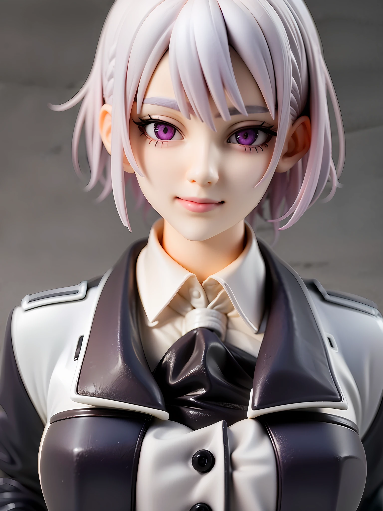 1girl,white hair, short hair, school uniform, beautiful eye, simple background, highres, ultra detailed, absurdres, smile, closed mouth
