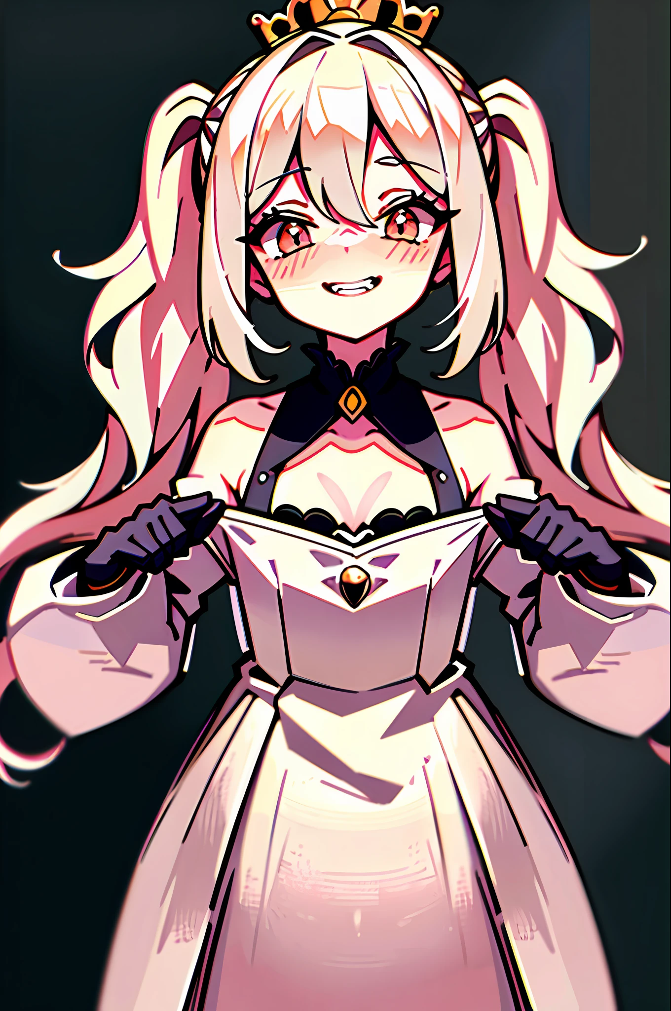 Masterpiece, Best Quality, Very High Quality, High Quality, 1 , Nude, sexy, Very Busty, Cleavage, Grinning at Viewer, Open Mouth, Ridiculously Long White Hair, Drooling , blush, close-up