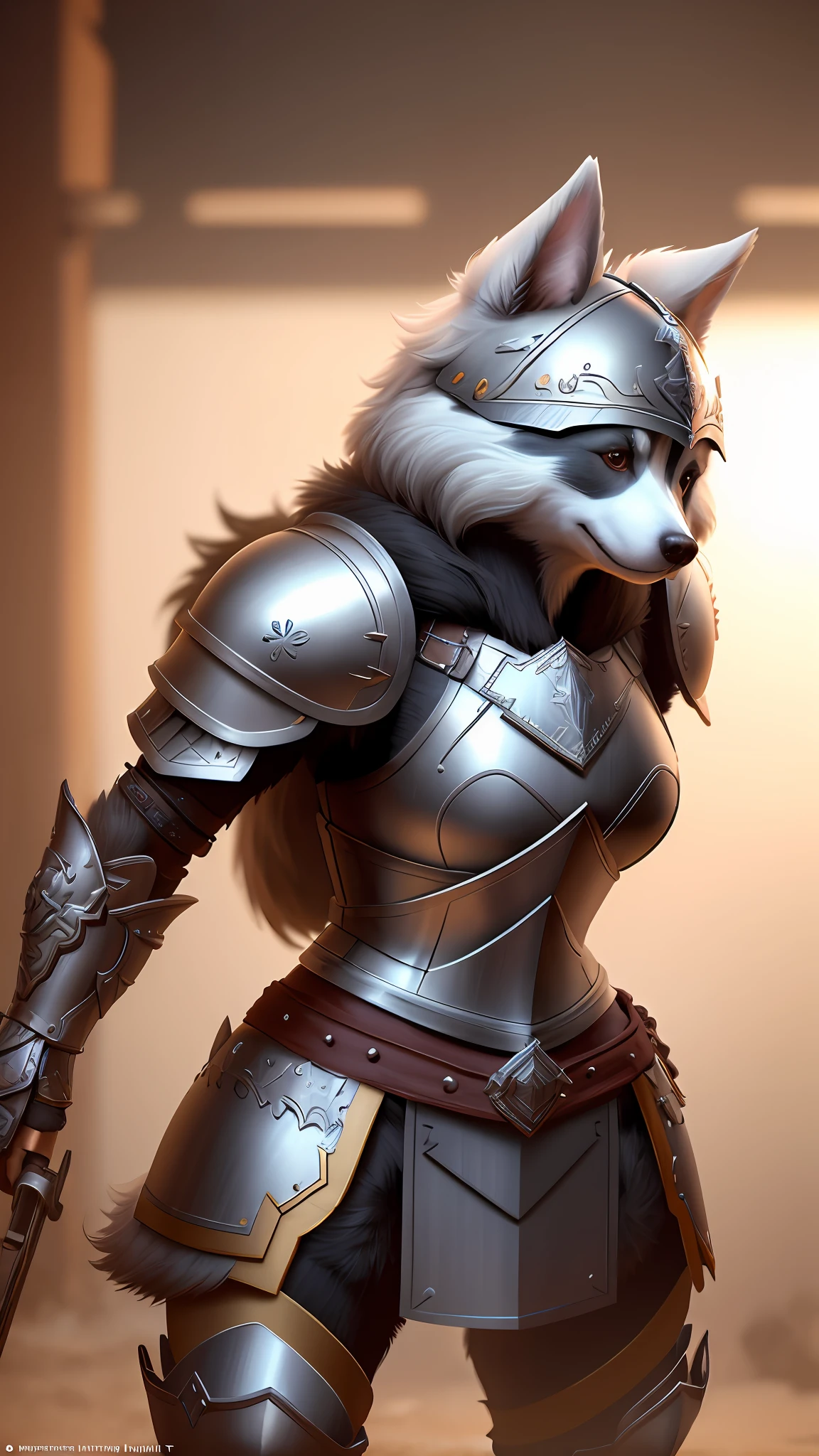 Super cute furry dog warrior in armor, realistic, 4K, super detailed, vray rendering, unreal engine, midjourneyart style