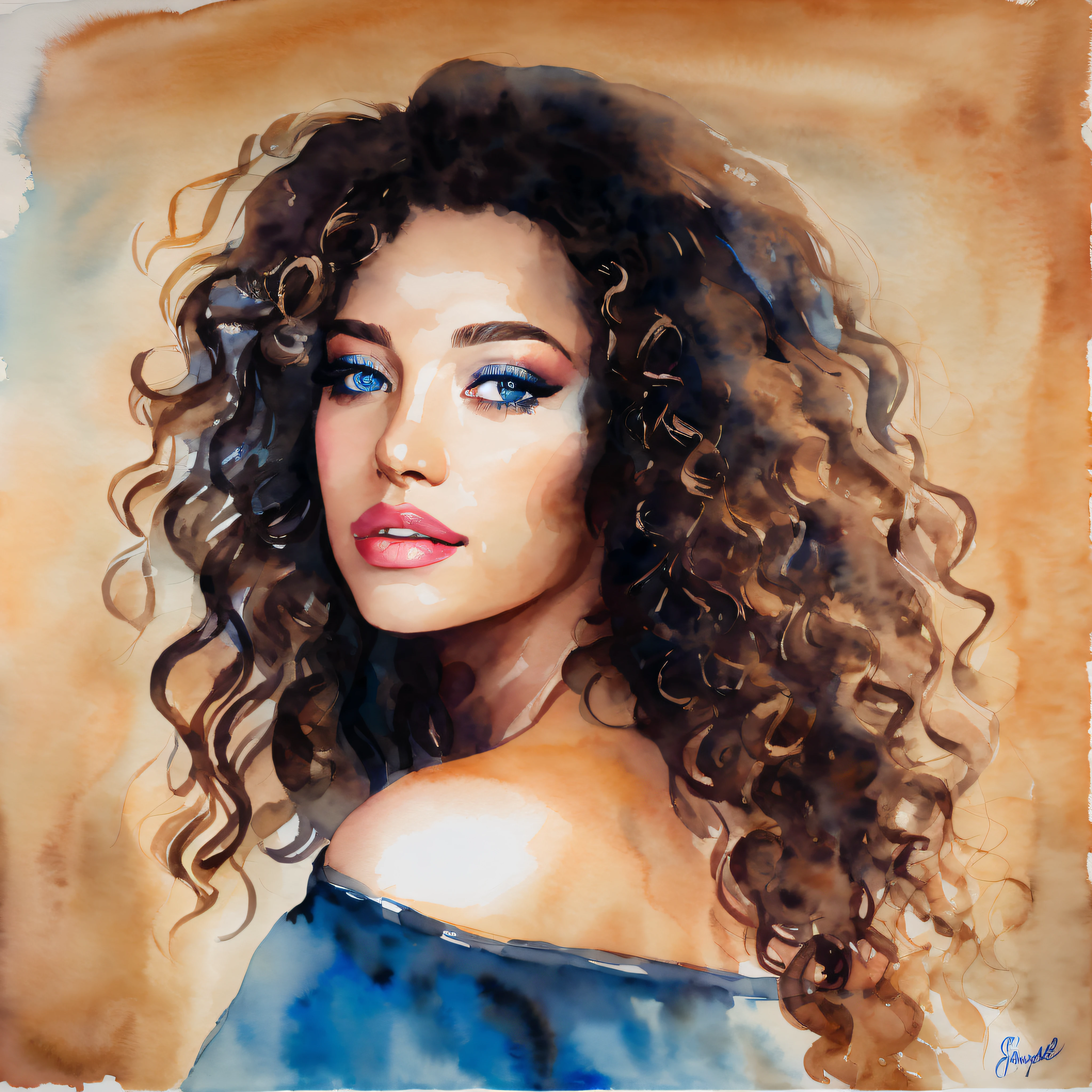 cream watercolour background, blue eyes