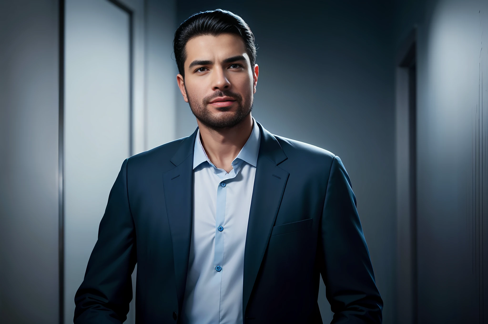 Man in suit and blue shirt posing for a photo, elegant straight black hair that hairstyle is not falling on the forehead, proportional and proportional nose, Emad Mostaque, Sam Nassour, Nekro Petros Afshar, professional profile picture, Farid Ghanbari, Eytan Zana, David Rios Ferreira, corporate portrait, Elias Chatzoudis, George Doutsiopoulos, by Yehia Dessouki, professional corporate portrait --auto --s2