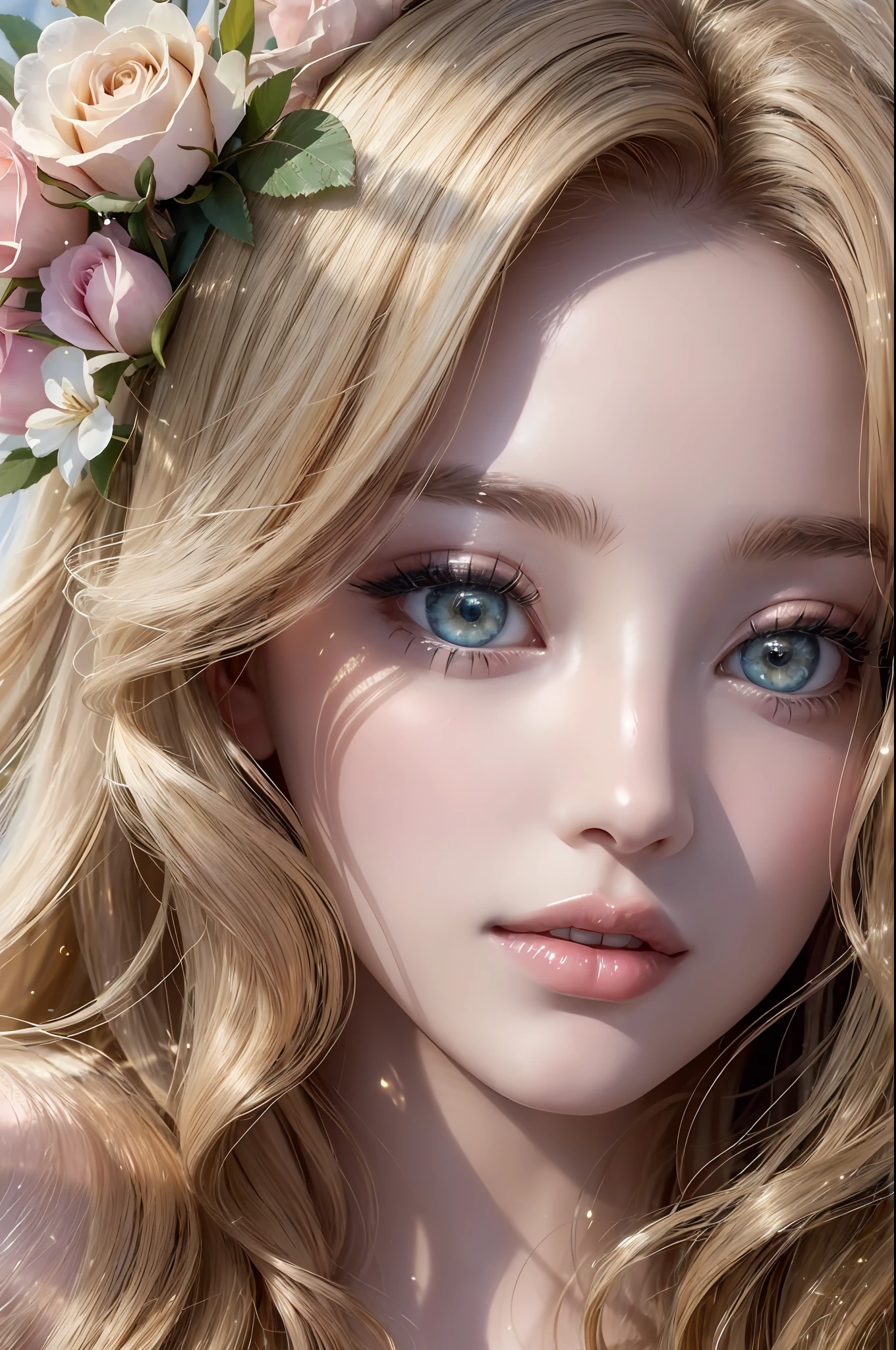 Absurd, ultra-detailed, high quality, masterpiece detailed face, beautiful eyes(eyes detailed) , Greek mythology, Goddess, Aphrodite , a vision of ethereal loveliness, radiating an enchanting aura that captivated all who beheld her, possessed a grace that seemed otherworldly and a charm that could sway even the most steadfast hearts, more beautiful than anything or anyone in the universe, hair flows like strands of spun silk, cascading in waves of lustrous gold. eyes are deep and mesmerizing, sparkling with a divine light that reflects the depth of her passion and the mysteries of love. Her lips, delicately curved, hold a hint of a knowing smile, teasing and alluring in their gentle grace. Aphrodite’s skin is flawless, smooth as petals of the finest rose, It radiates a warm and inviting glow