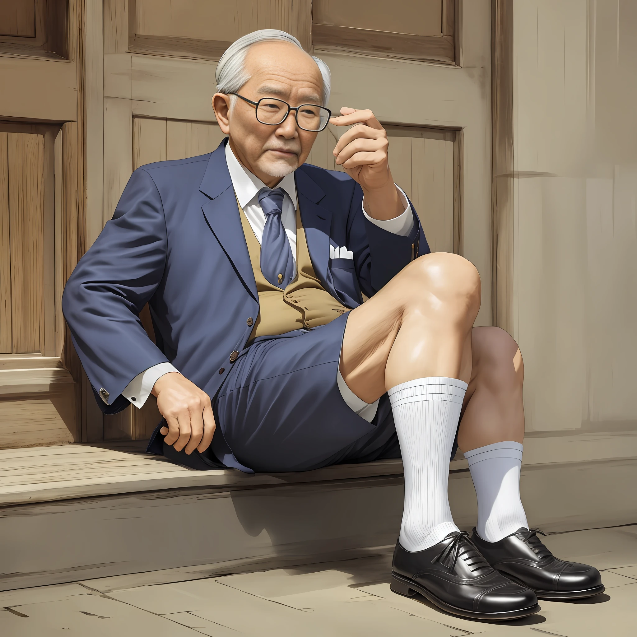 Suit Leaky ankle White stockings Chinese old man slightly fat Elegant Atmospheric Kind old man Old man Old man Wearing glasses Wearing leather shoes Old gentleman Doctor