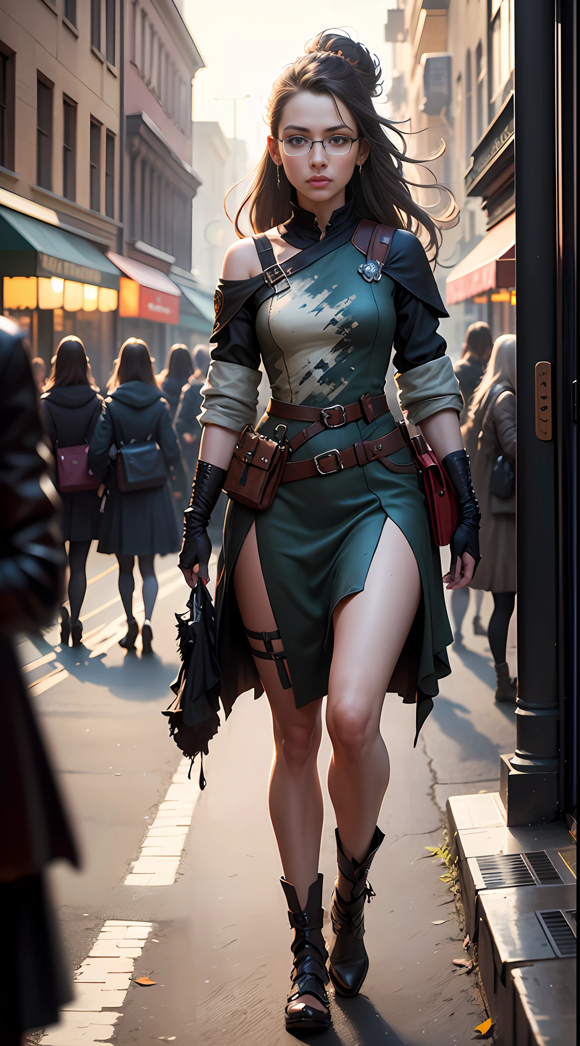 (((6 Girls:1.3))) (genetic artwork), realistic epic, hyperrealistic style. with bright blue eyes.walking down a city street in a red dress, Jeremy Mann style, James Gurney painting style, fully clothed. sexy painting, jeremy mann art, by Marek Okon, Leonid Afremov painting, wadim kashin. ultra-realistic, by Carlos Berlanga, influenced by Jeremy Mann, elegant Clean Lines. Military camouflage sexy clothing. (((6 Girls))). Glasses reflecting light, art by greg rutkowski and artgerm, soft cinematic light, adobe lightroom, photolab, hdr, intricate, highly detailed, (depth of field:1.4), (natural skin texture, hyperrealism, soft light, sharp:1.2), (dark photo:1.22), neutral colors, (hdr:1.4), (muted colors:1.4), (intricate), (artstation:1.2), hyperdetailed, dramatic, intricate details, (technicolor:0.9), (rutkowski:0.8), cinematic, detailed,  (intricate details:1.12), HDR, (intricate details, hyperdetailed:1.15)