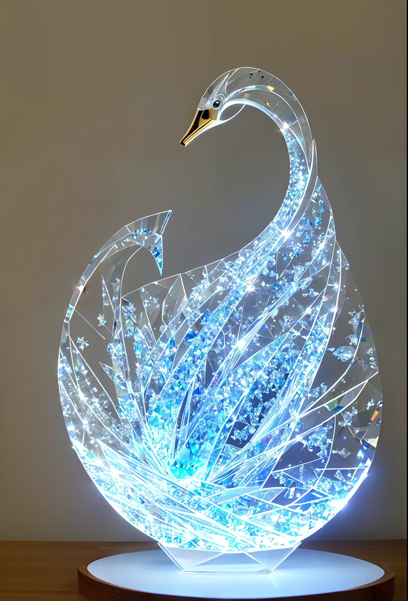 amazing, crystal sculpture, glass, swan, light diffraction, caustics, Swarovski diamond