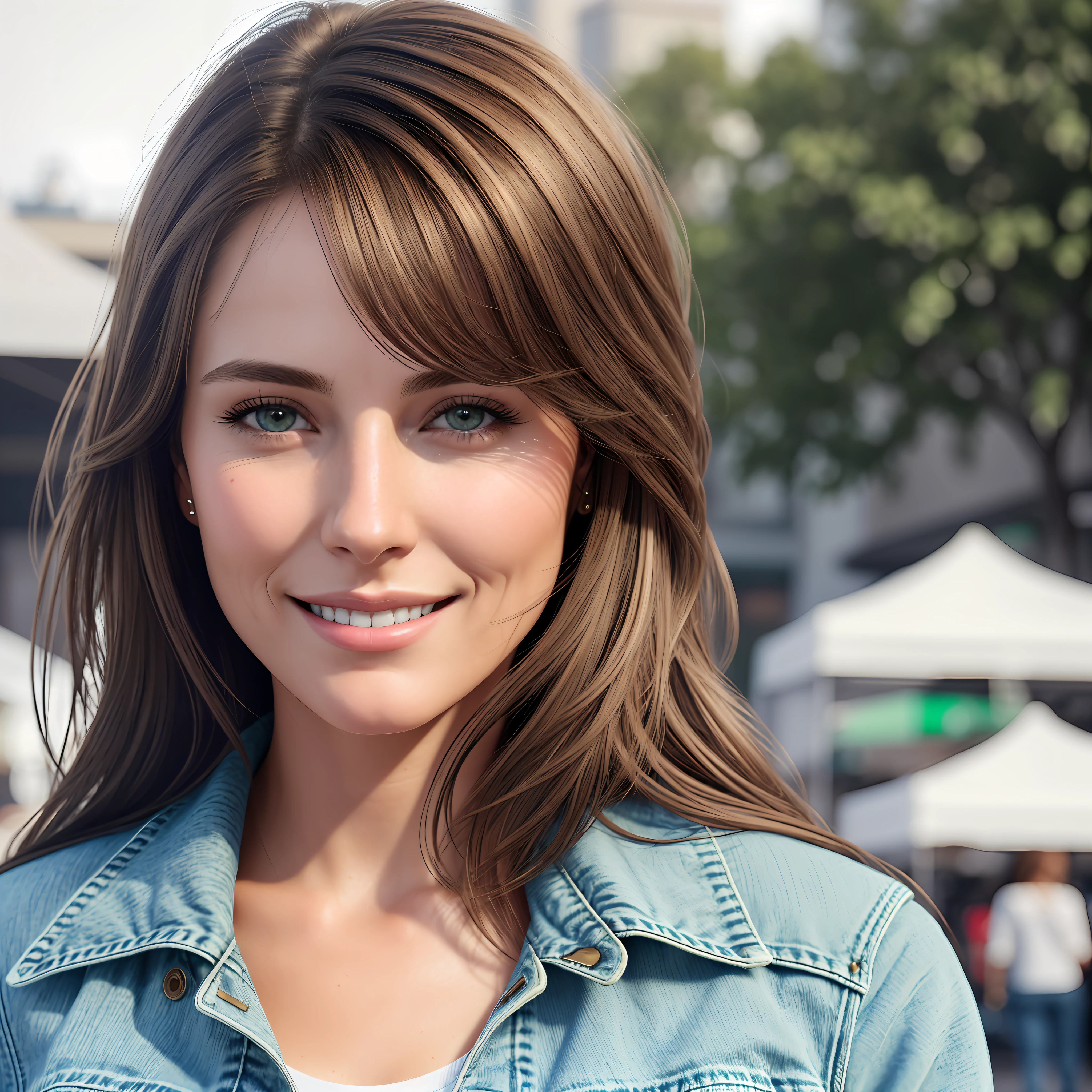 mature white female, 30 year old, brown hair, American woman, whole body on picture, realistic hair, green eyes, european eyes, medium build, medium round ass, half long coat, cute clothing, tight jeans, casual, market background, masterpiece,ultra high res, (photorealistic:1.4), raw photo, ultra realistic, detailed background,refined, detailed, realistic face, detailed face, realistic skin,(RAW photo, best quality), extremely detailed, CG, unity, Amazing, finely detail, light smile, extremely detailed CG unity 8k wallpaper, huge filesize, ultra-detailed, highres, absurdres, soft light,