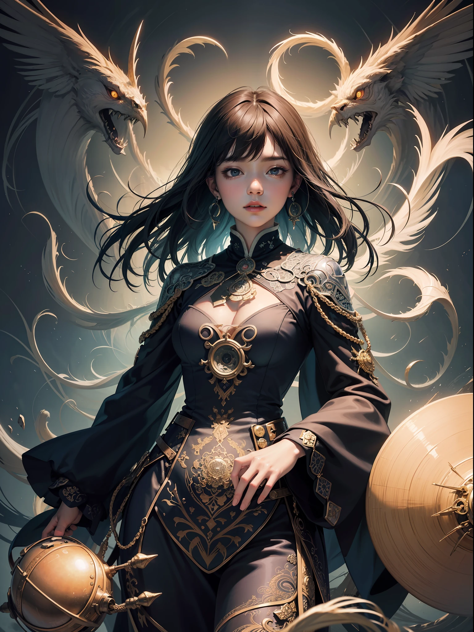 Official Art, Unity 8k Wallpapers, Ultra Detailed, Beautiful and Aesthetic, Masterpiece, Best Quality, (Zentangle, Mandala, Tangled, Entangle), (Fractal Art: 1.3), 1girl, Very Detailed, Dynamic Angle, Cowboyshot, Most Beautiful Forms Chaotic, Elegant, Fauvist Design, Bright Colors, Romanticism, James Jean, Robbie Devi Antono, Ross Tran, Francis Bacon, Michal Mlaz, Adrian Ganey, Petra Cortwright, Gerhard Richter, Takashi Yamamoto, Ashley Wood, atmospheric, ecstatic notes, flow notes visible, earrings, magic, looking squarely into the camera