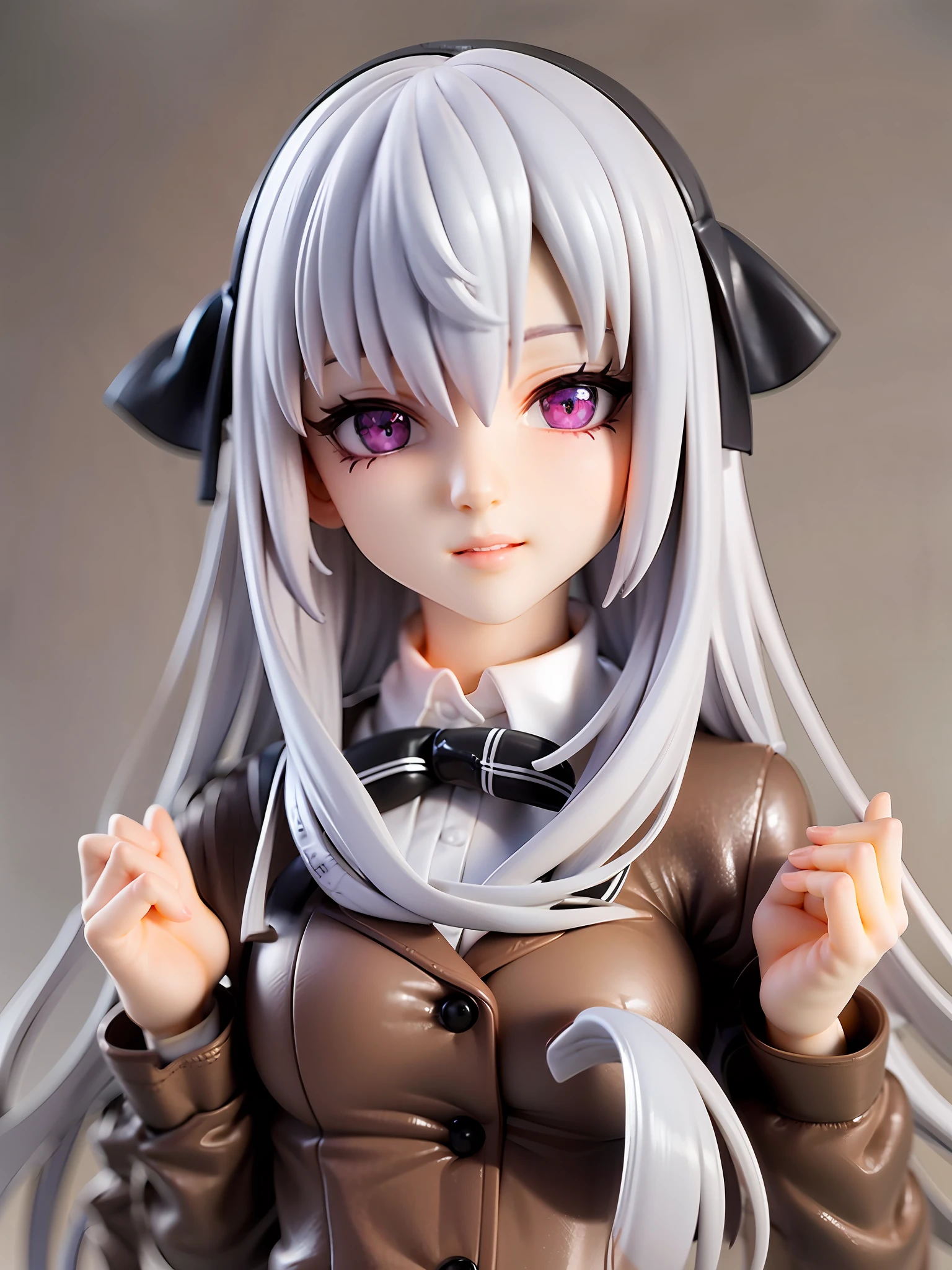 1girl,white hair, long hair, school uniform, beautiful eye, simple background,