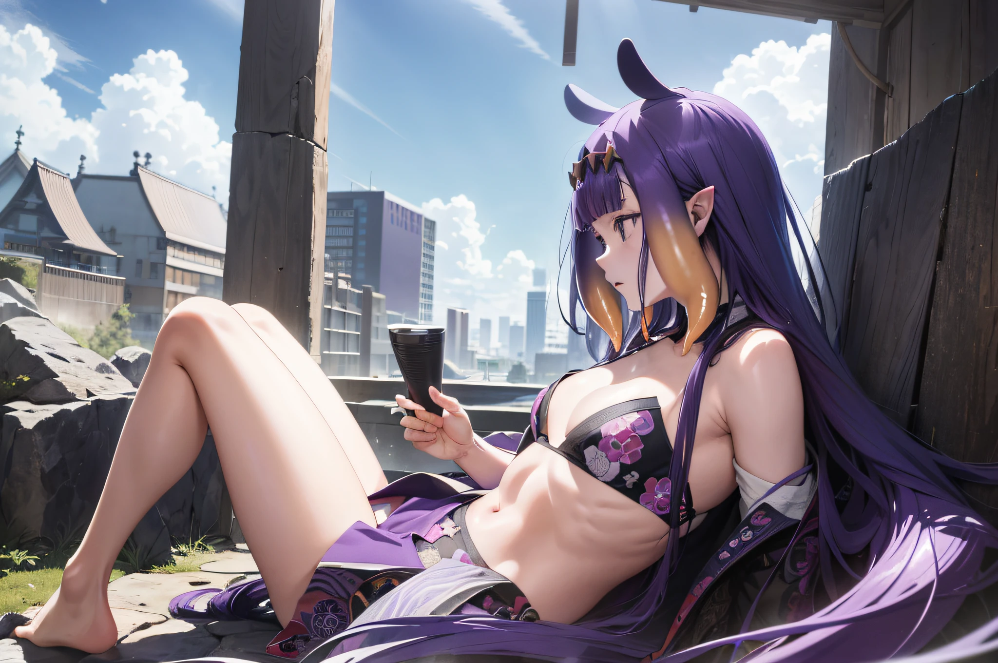 (人物: Ninomae Ina'Nis), {purple hair}, tentacle hair, purple eyes, absurdres, highres, (official art, beautiful and aesthetic:1.2), close view,
shining sky, vast world, girl, gazing, awe-inspiring expression, distant horizon, clouds, high hill, natural beauty, inspiration, light effects,