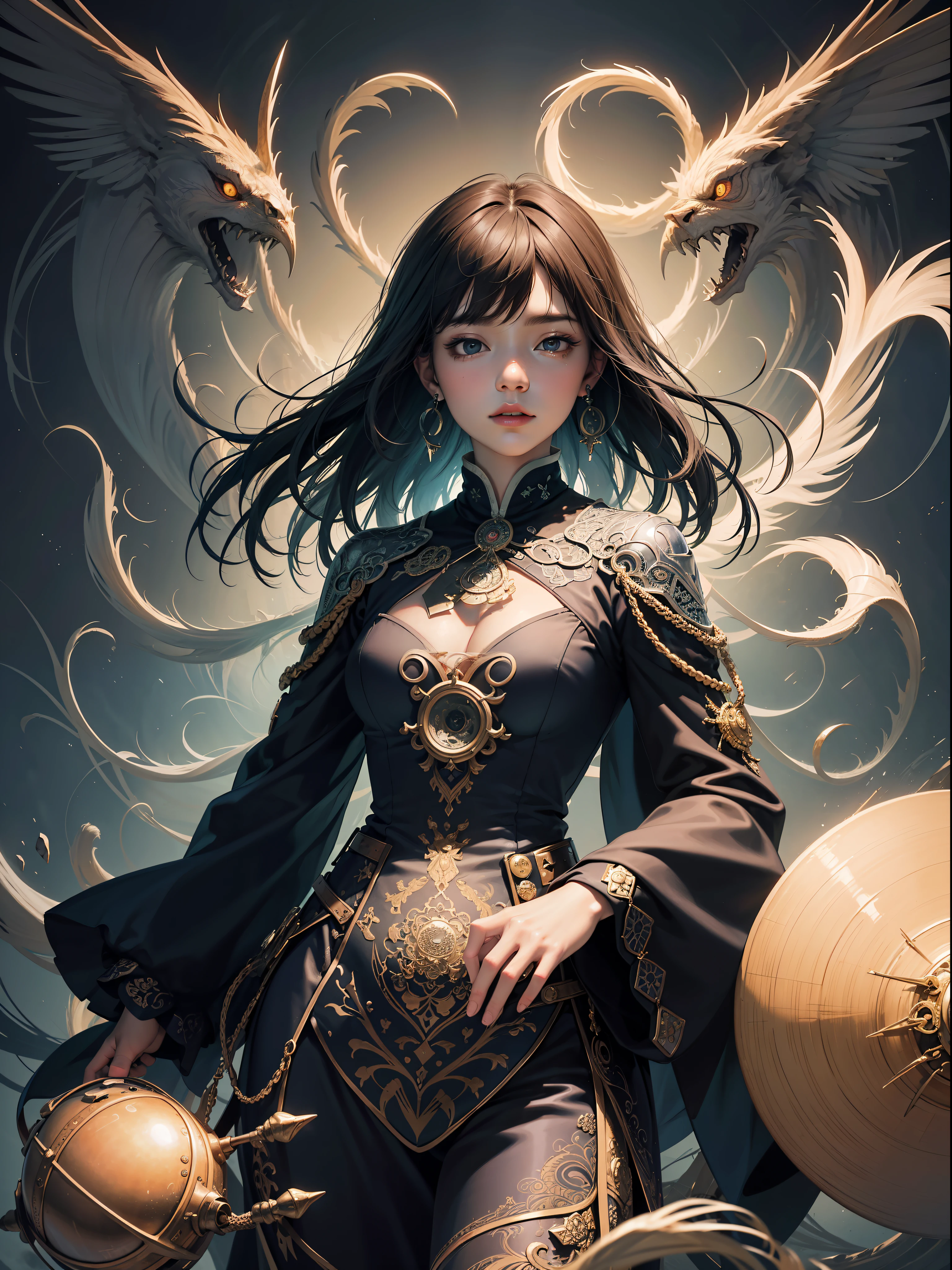 Official Art, Unity 8k Wallpapers, Ultra Detailed, Beautiful and Aesthetic, Masterpiece, Best Quality, (Zentangle, Mandala, Tangled, Entangle), (Fractal Art: 1.3), 1girl, Very Detailed, Dynamic Angle, Cowboyshot, Most Beautiful Forms Chaotic, Elegant, Fauvist Design, Bright Colors, Romanticism, James Jean, Robbie Devi Antono, Ross Tran, Francis Bacon, Michal Mlaz, Adrian Ganey, Petra Cortwright, Gerhard Richter, Takashi Yamamoto, Ashley Wood, atmospheric, ecstatic notes, flow notes visible, earrings, magic, looking squarely into the camera