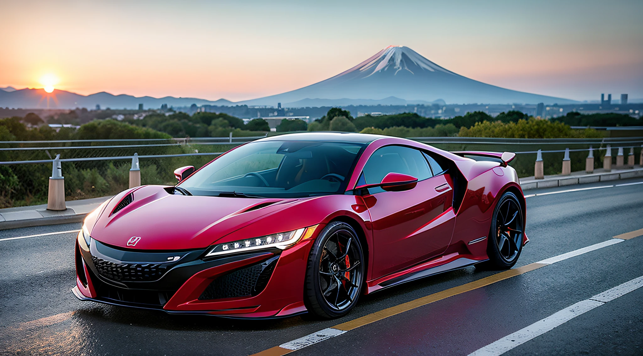 Realistic illustration of B-Eller-Redatetona SP3 in Berlin, Germany. Noon time and rainy weather. Ultra Detail, 8K, HDR, Octane Rendering, Redshift, Unreal Engine 5. Professional color grade, atmosphere, amazing depth, rich colors, powerful images, psychedelic overtones, 4K, 8K. Honda NSX2000 Concept Near Future Design, Innovative Cyberpunk Design, Tokyo, Mt. Fuji View,