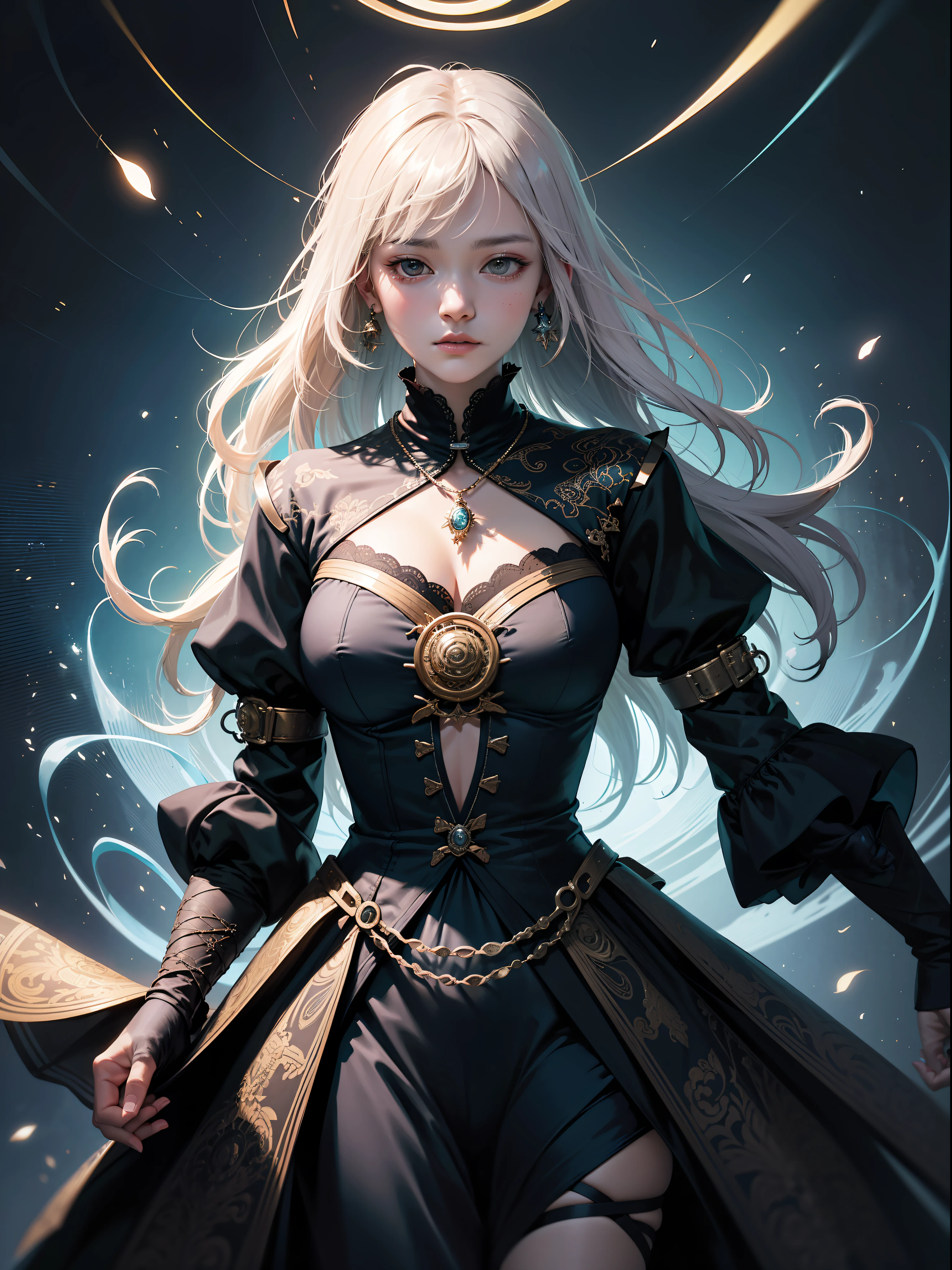Official Art, Unity 8k Wallpapers, Ultra Detailed, Beautiful and Aesthetic, Masterpiece, Best Quality, (Zentangle, Mandala, Tangled, Entangle), (Fractal Art: 1.3), 1girl, Very Detailed, Dynamic Angle, Cowboyshot, Most Beautiful Forms Chaotic, Elegant, Fauvist Design, Bright Colors, Romanticism, James Jean, Robbie Devi Antono, Ross Tran, Francis Bacon, Michal Mlaz, Adrian Gaini, Petra Cortwright, Gerhard Richter, Takashi Yamamoto, Ashley Wood, atmospheric, ecstatic notes, flow notes visible, earrings, magic