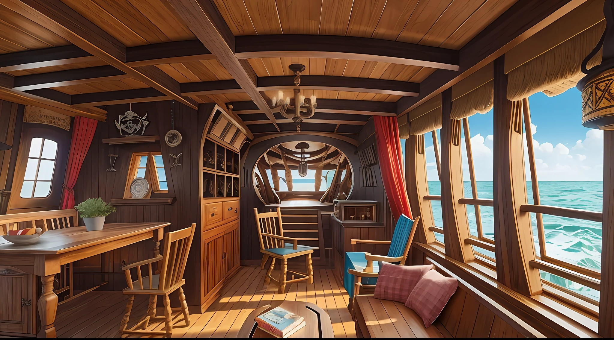 Interior of a pirate ship with a chair, child-style