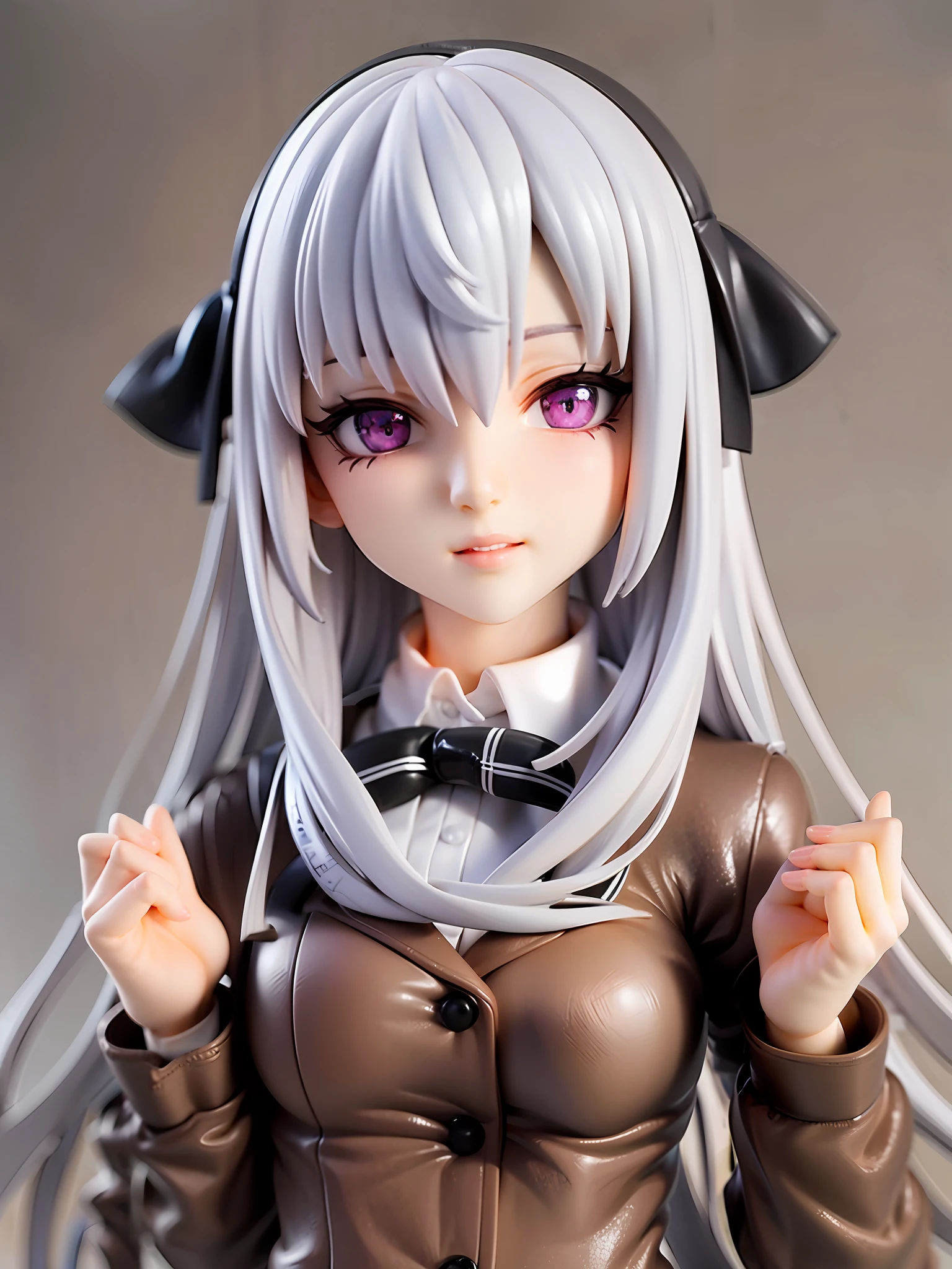 1girl,white hair, long hair, school uniform, beautiful eye, simple background,