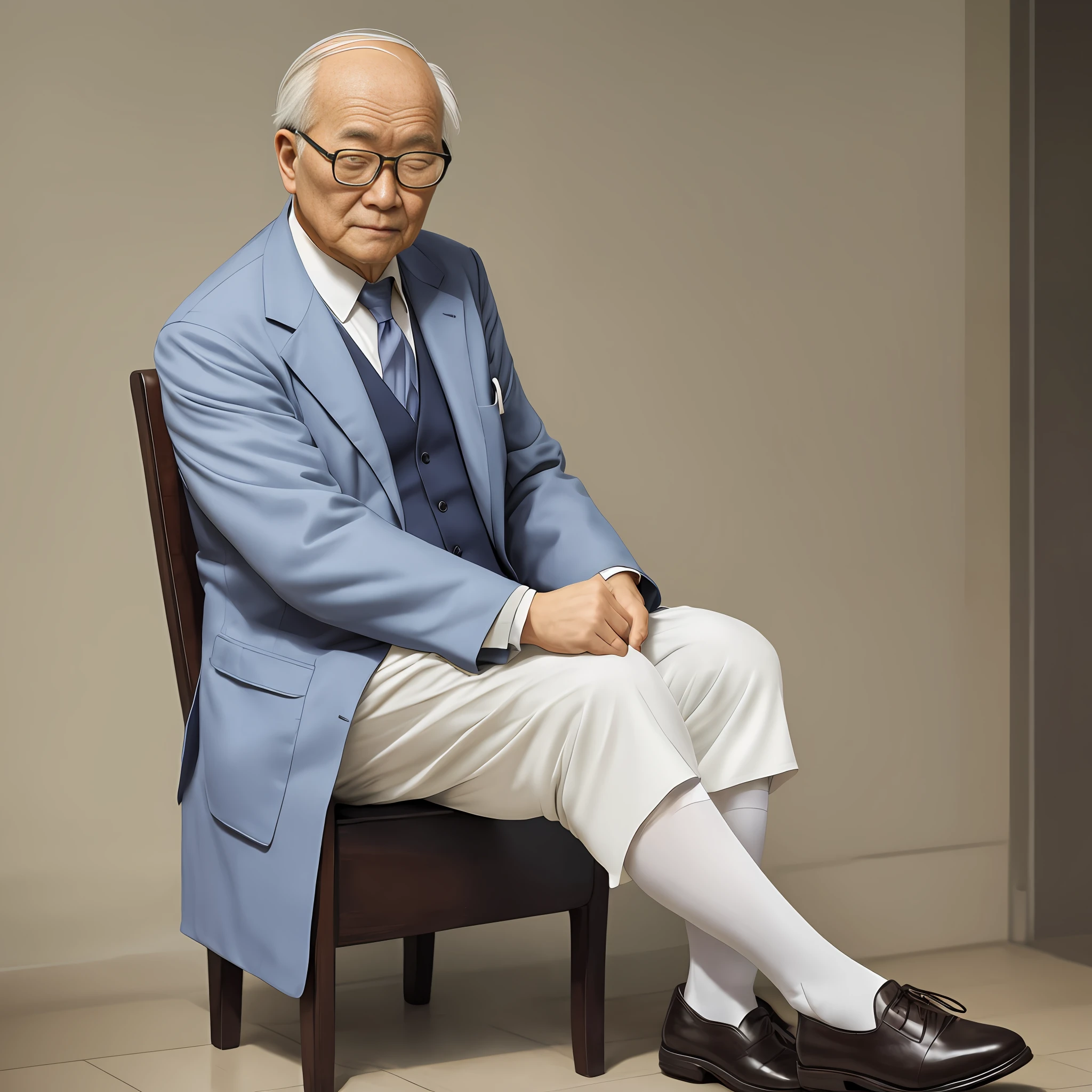 Suit Leaky ankle White stockings Chinese old man slightly fat Elegant Atmospheric Kind old man Old man Old man Wearing glasses Wearing leather shoes Old gentleman Doctor