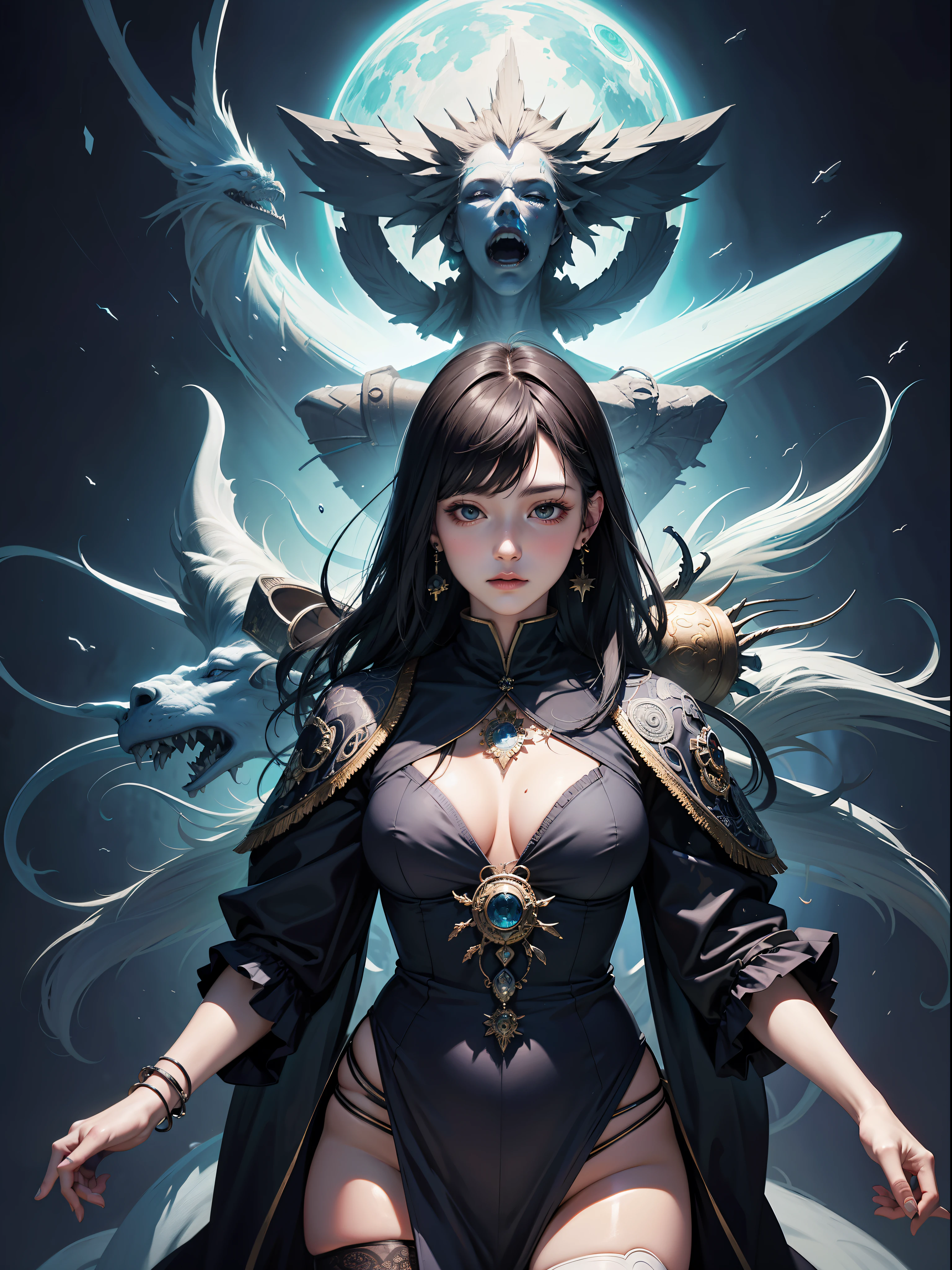 Official Art, Unity 8k Wallpapers, Ultra Detailed, Beautiful and Aesthetic, Masterpiece, Best Quality, (Zentangle, Mandala, Tangled, Entangle), (Fractal Art: 1.3), 1girl, Very Detailed, Dynamic Angle, Cowboyshot, Most Beautiful Forms Chaotic, Elegant, Fauvist Design, Bright Colors, Romanticism, James Jean, Robbie Devi Antono, Ross Tran, Francis Bacon, Michal Mlaz, Adrian Gaini, Petra Cortwright, Gerhard Richter, Takashi Yamamoto, Ashley Wood, atmospheric, ecstatic notes, flow notes visible, earrings, magic, looking straight into the camera, stockings, hips