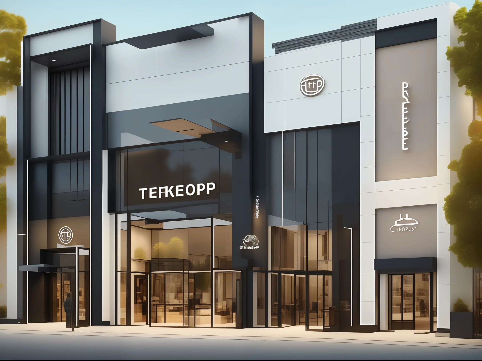 create a facade of a modern store called "Tkerishop"