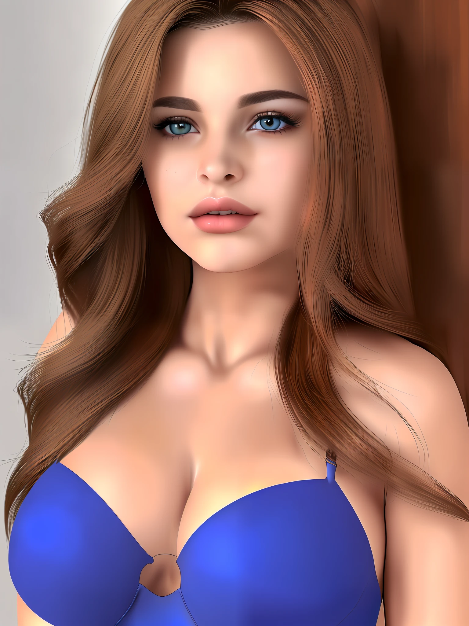 (masterpiece, best quality, extremely detailed 8k, ultra hd, ultra-detailed, highly detailed, highly realistic, photo realistic), (1girl:2.0), (beautiful realistic face, detailed realistic face), (high detailed realistic natural caramel hair, beautiful realistic hairstyle), (beautiful realistic eyes, high detailed realistic blue eyes, proportional eyes, realistic pupils, high detailed pupils), (high detailed realistic natural eyebrows), (high detailed realistic lips, beautiful realistic lips, pink lipsticks), (high proportional realistic breasts, realistic big breasts), (upper body from head to thighs:2.0), (slender body:1.5), (clarity:1.1), extremely detailed realistic skin, sharp focus,