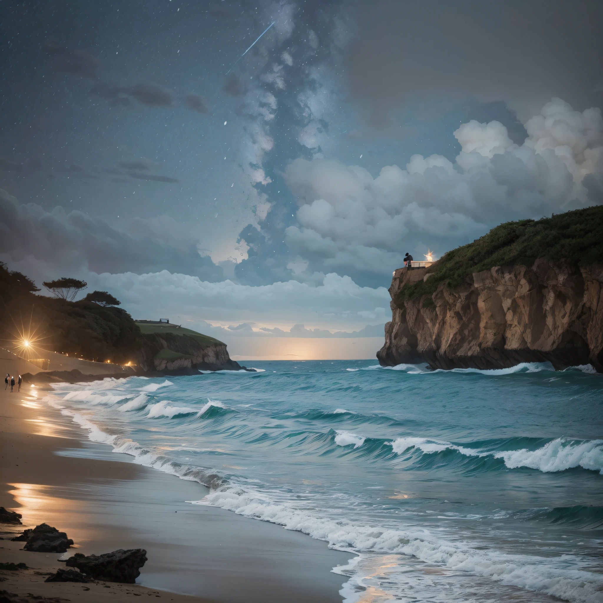 It's night on a cliff by the sea and it's raining --auto --s2