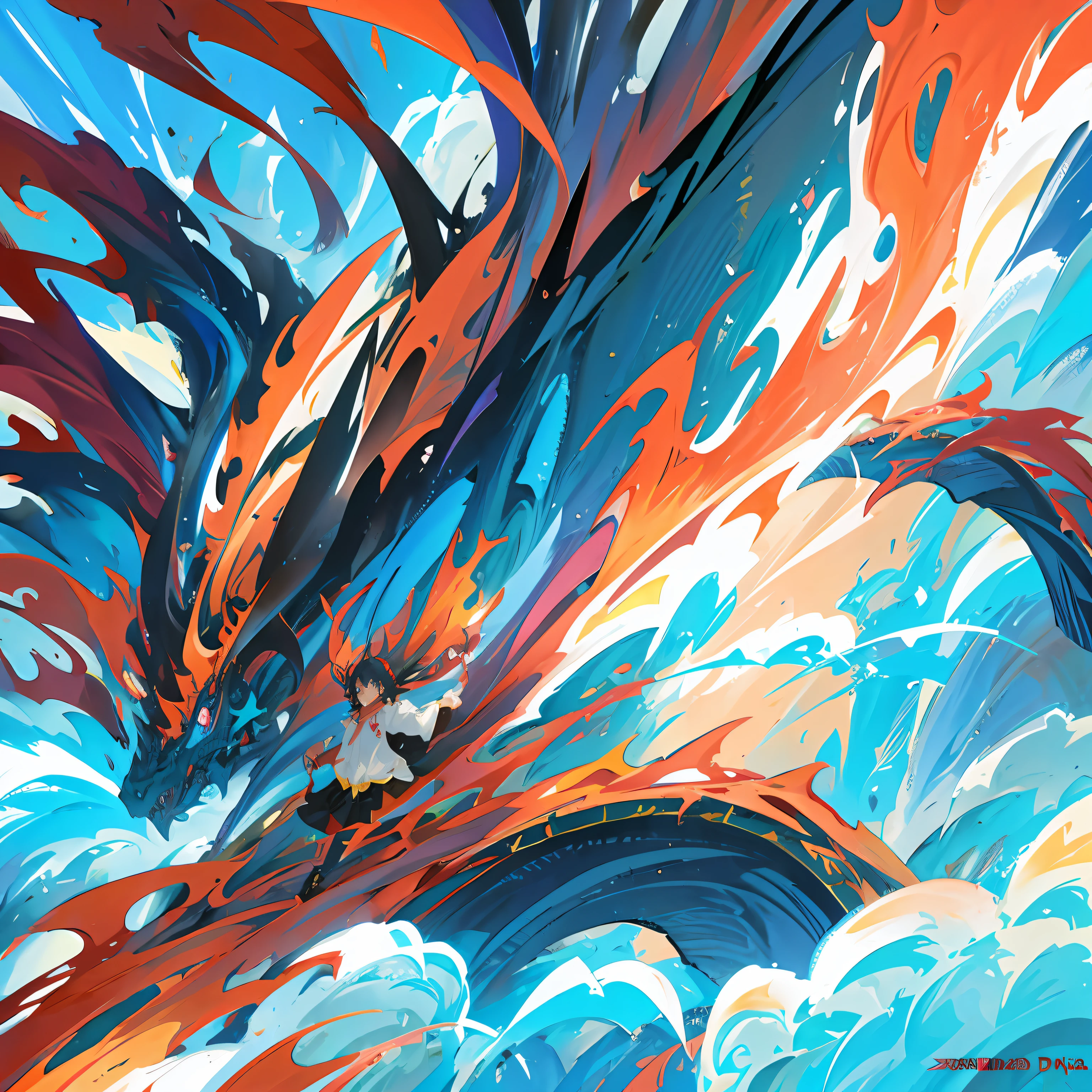 In this anime, we visualize a majestic and imposing dragon flying through the skies while forming the word "Isac" with its sinuous body. The scene conveys an epic and magical atmosphere, highlighting the dominant and imposing presence of the dragon.