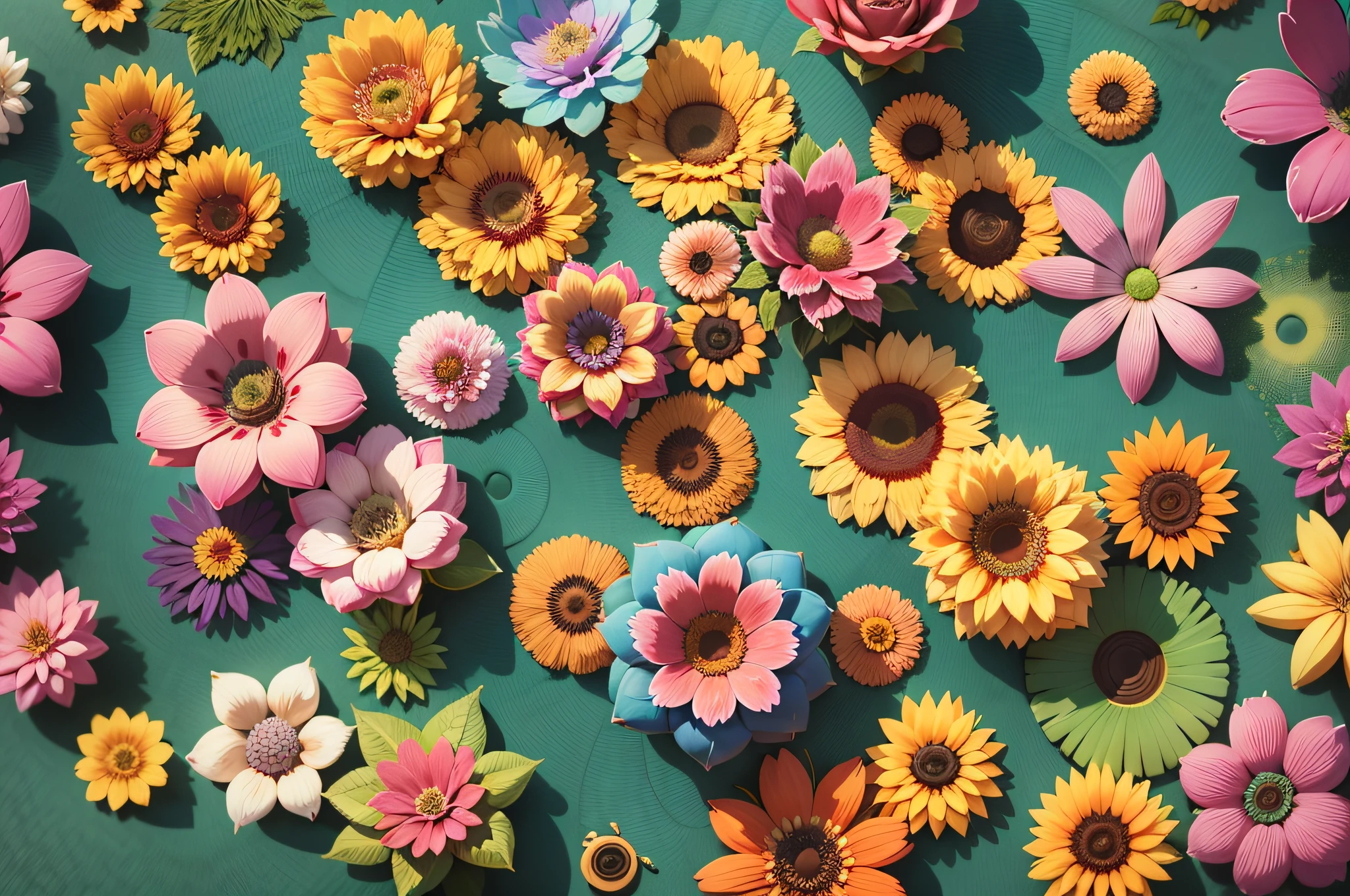 3D Flower Patterns, --AR 3:2, --tile , equirectangular 360, Highres, [(art by Willi Baumeister: 1.1), (art by John T. Biggers: 1.2)::17], official art, 8k unit wallpaper, ultra detailed, aesthetic, masterpiece, best quality, photorealistic --auto --s2