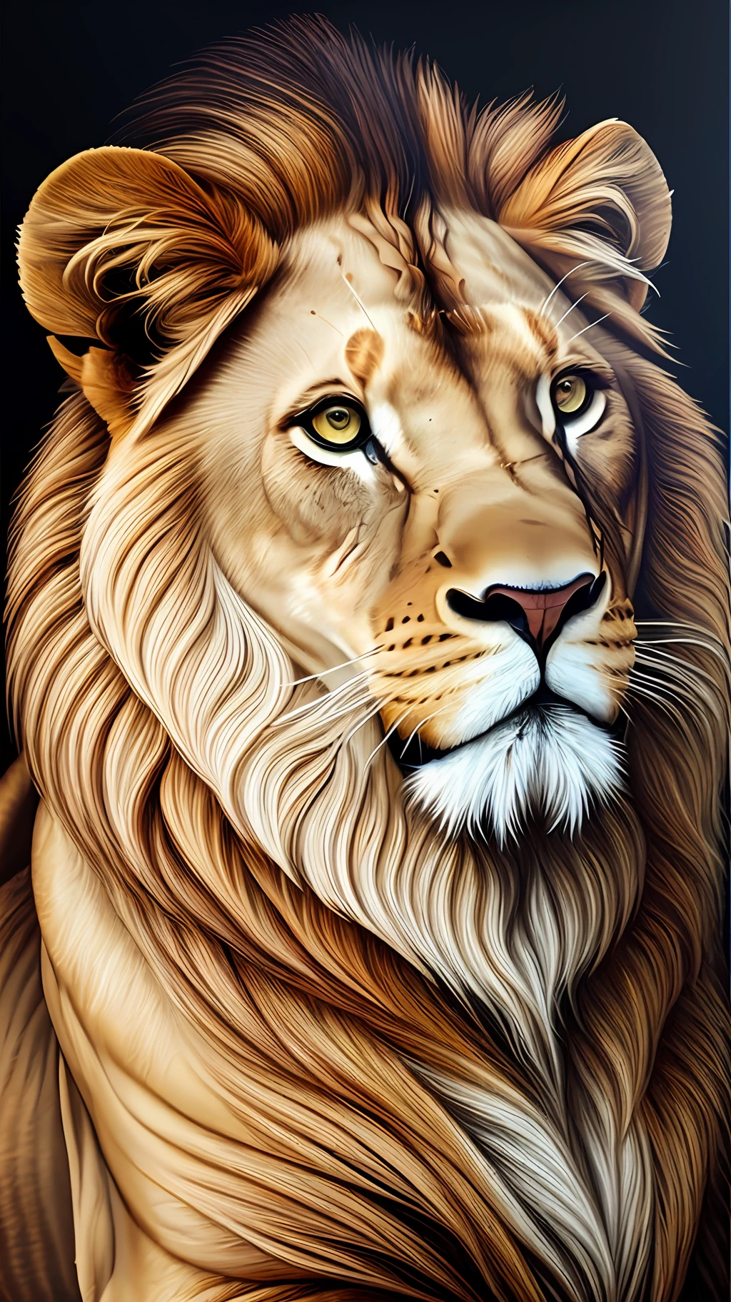 ultra realistic painting of an aristocratic lion renaissance painting style, oil painting, best quality, masterpiece, perfection, best resolution, best anatomy, hyperrealism, high quality, HDR , dark style, realistic face, light lighting, all boby --auto --s2