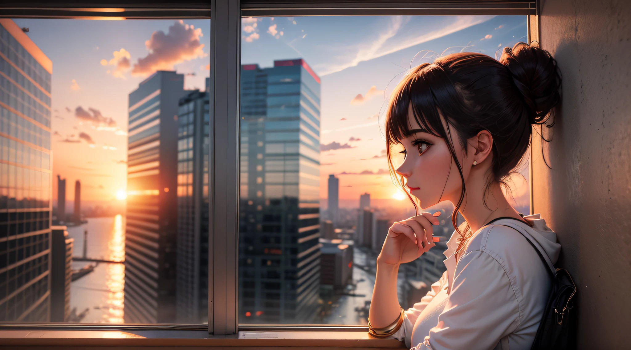 Woman looking at the sunset --auto --s2