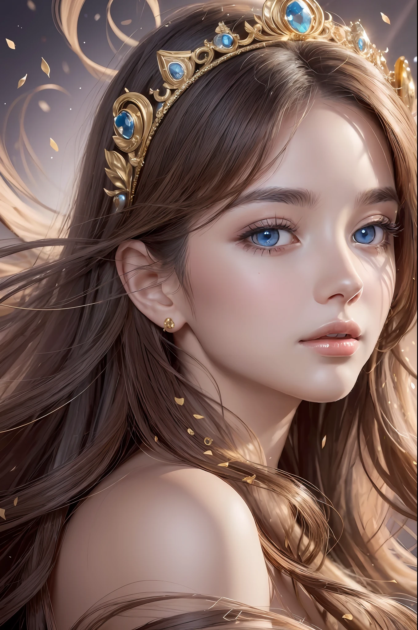 Absurd, ultra-detailed, high quality, masterpiece detailed face, beautiful eyes(eyes detailed) , Greek mythology, Goddess, Aphrodite , a vision of ethereal loveliness, radiating an enchanting aura that captivated all who beheld her, possessed a grace that seemed otherworldly and a charm that could sway even the most steadfast hearts, more beautiful than anything or anyone in the universe, hair flows like strands of spun silk, cascading in waves of lustrous gold. eyes are deep and mesmerizing, sparkling with a divine light that reflects the depth of her passion and the mysteries of love, lips is delicately curved, hold a hint of a knowing smile, teasing and alluring in their gentle grace, skin is flawless, smooth as petals of the finest rose,