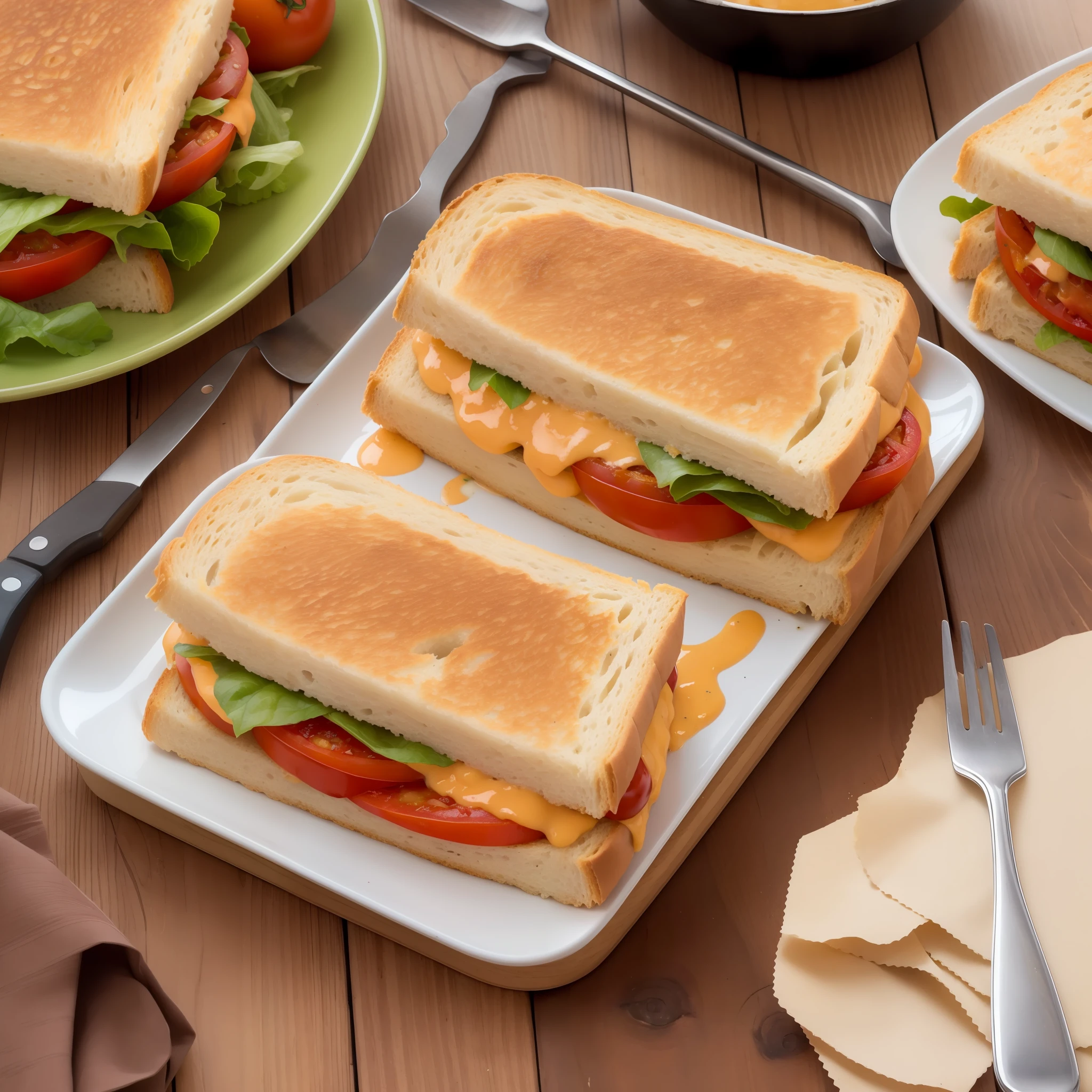 Loin, tomato and melted cheese sandwich