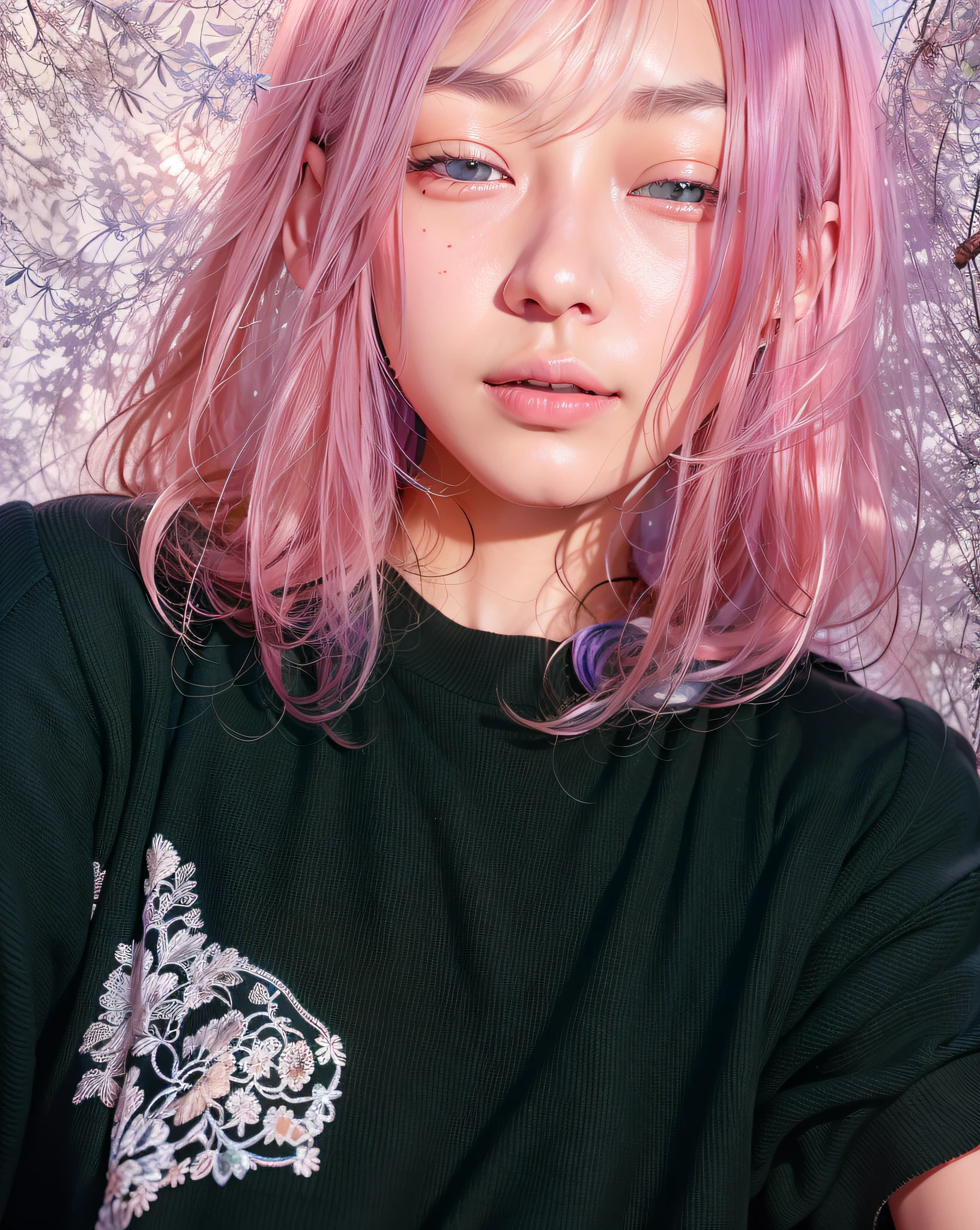 Young woman with closed eyes, Hong Joon-hyun, Hyun-tae, blackpink Jossi, Nam Jae-young, Yoon Se-sung, Jung Jae-hyun, Kim Tae-joon, Takeyuki Kanda, Lee Won-bin, short hair, long hair, Kim Hyun-tae, Shin Jung-ho, Satoshi, CL Colorful beautiful girl: Gil 8 years old, messy hair, oil painting, perfect face with soft skin, blue-yellow color, Light purple and purple addition, bright red addition, intricate details, splash screen, 8k resolution, masterpiece, cute face, artstation digital painting smooth very black ink flow: 8k resolution photorealistic masterpiece: intricately detailed fluid gouache painting: by Jean-Baptiste Mongue: Calligraphy: Acrylic: Watercolor, professional photography, natural light, volumetric lighting Maximalist Photo Illustration: by Merton Bobuzato:, complex, elegant, vast, fantastic, wavy hair, vibrant