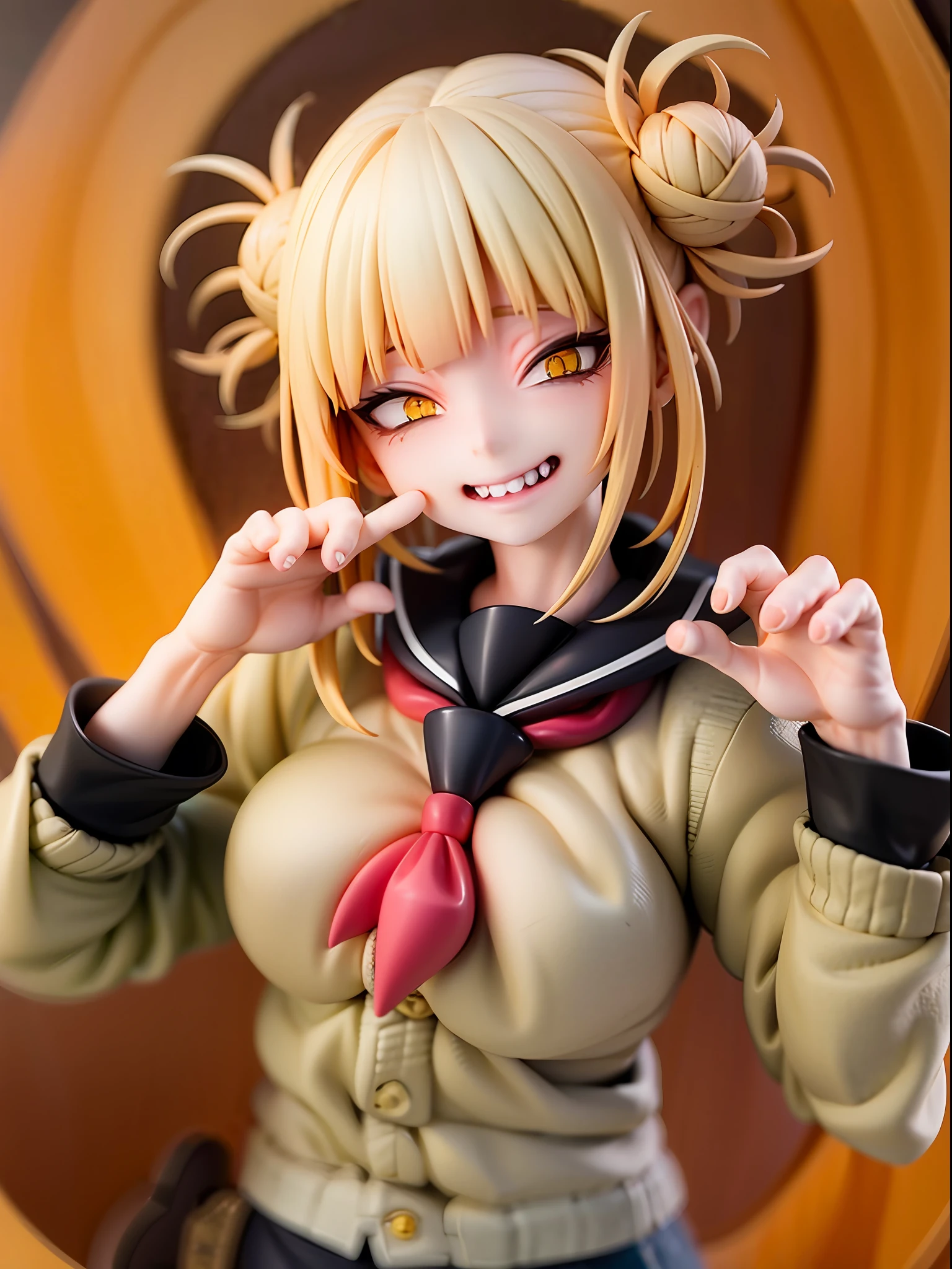 1girl,himiko toga,blonde hair,yellow eyes,bored expression, claw pose,facing viewer,looking at viewer,good hand,good finger,masterpiece,extremely detailed CG unity 8k wallpaper, best quality,32k,focus sharp, evil smile