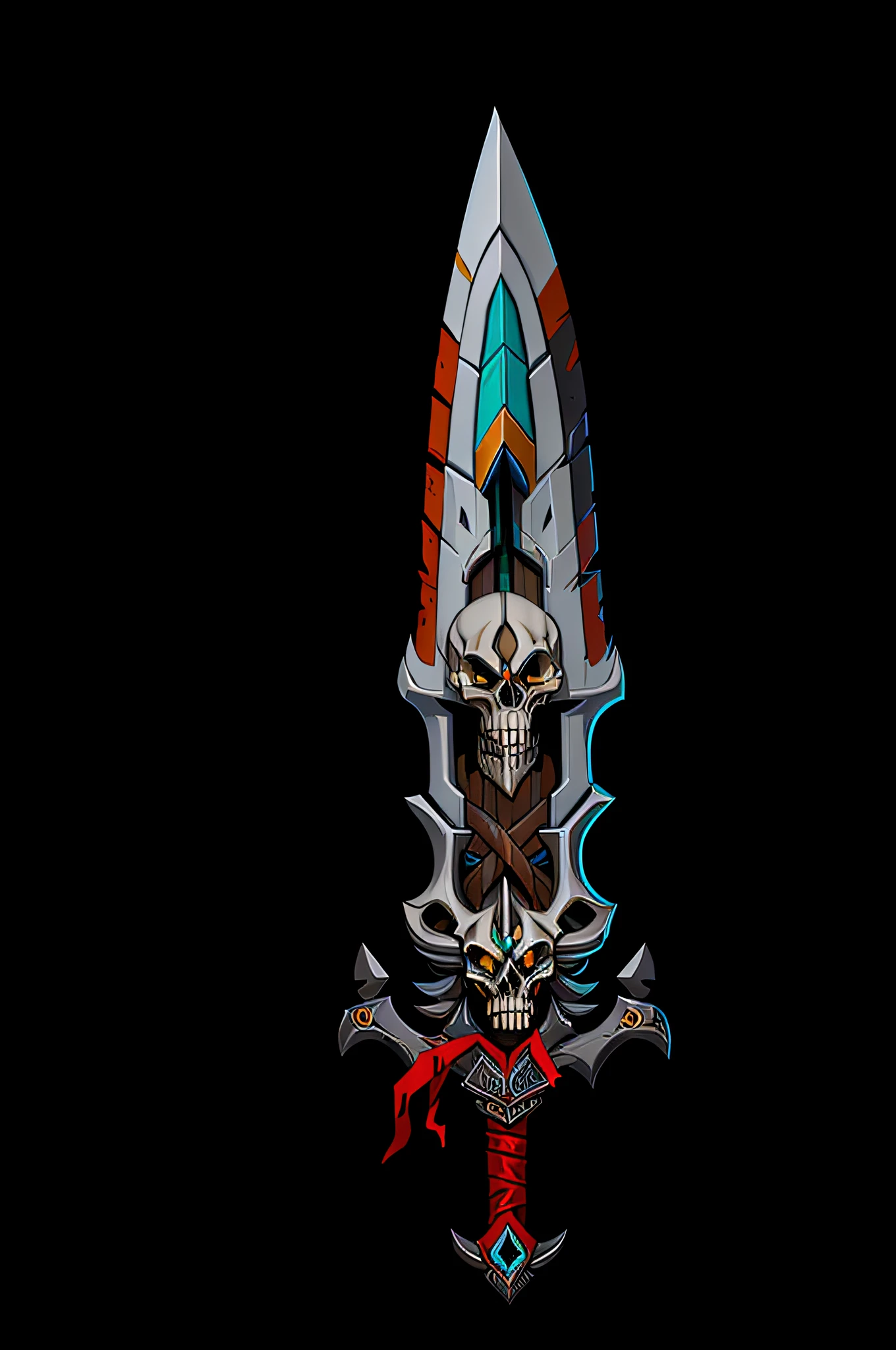 Game Dagger Art in Painting Art Style Comix, Best Quality, Trending on Artstation, Masterpiece, Skull with Grey Ornament