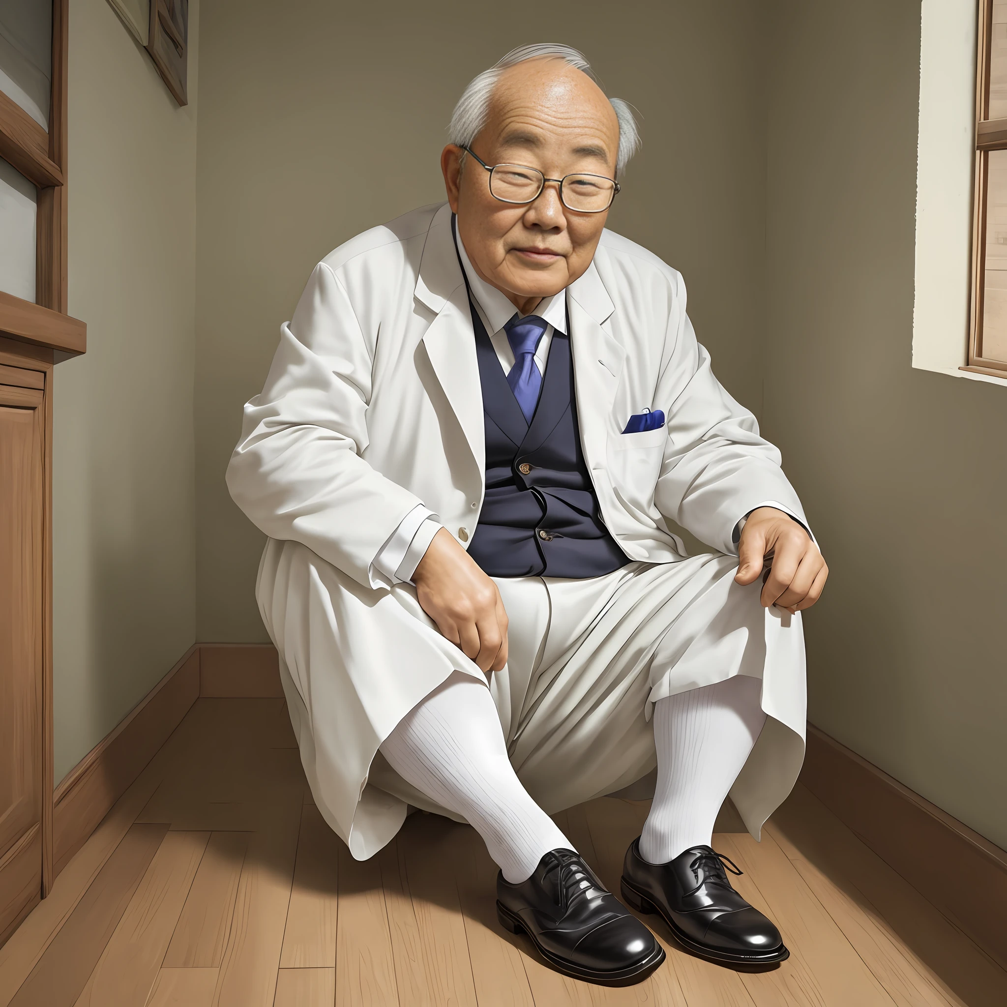 Suit Leaky ankle White stockings Chinese old man slightly fat Elegant Atmospheric Kind old man Old man Old man Wearing glasses Wearing leather shoes Old gentleman Doctor
