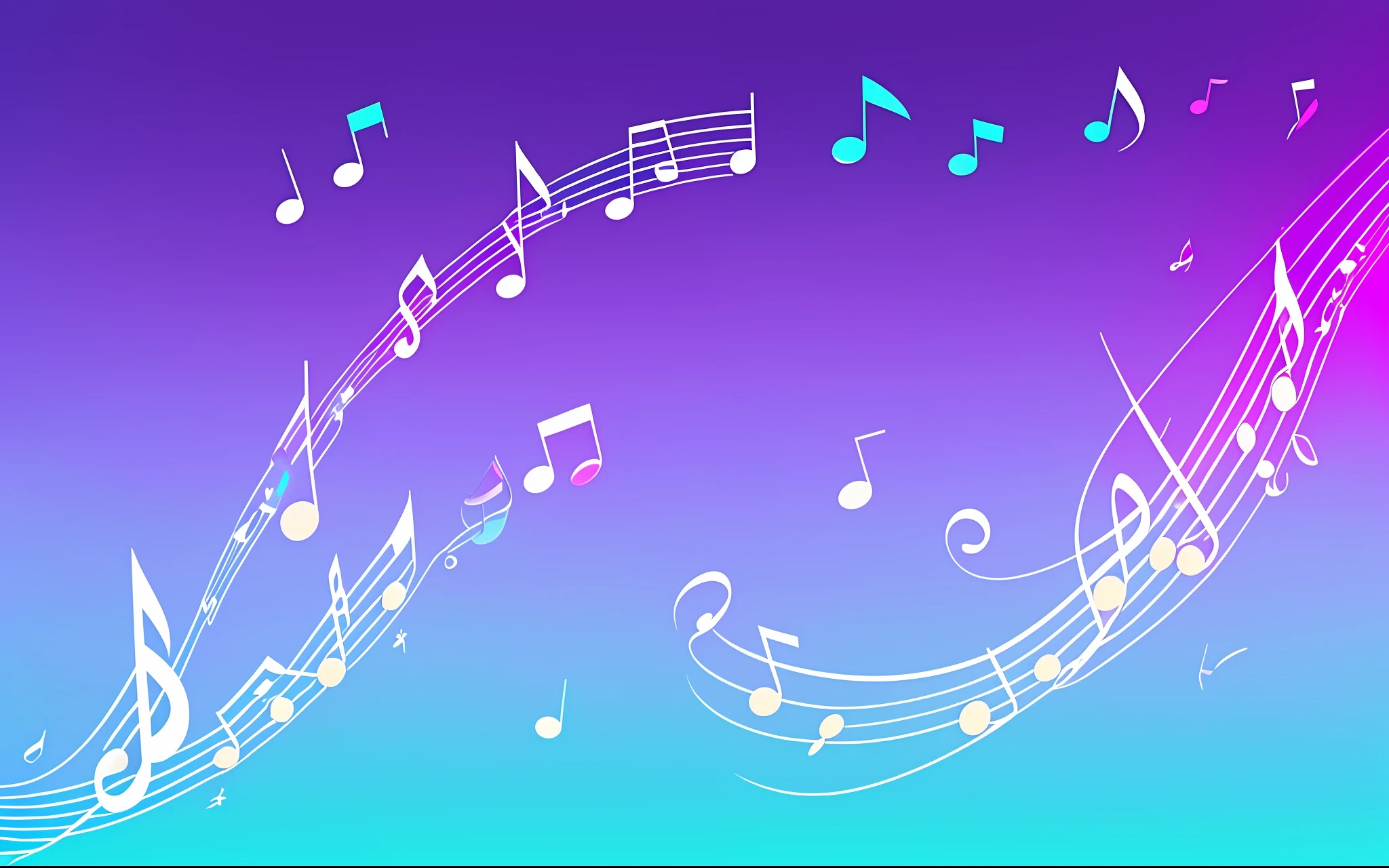 Blue and purple gradient with flying musical notes