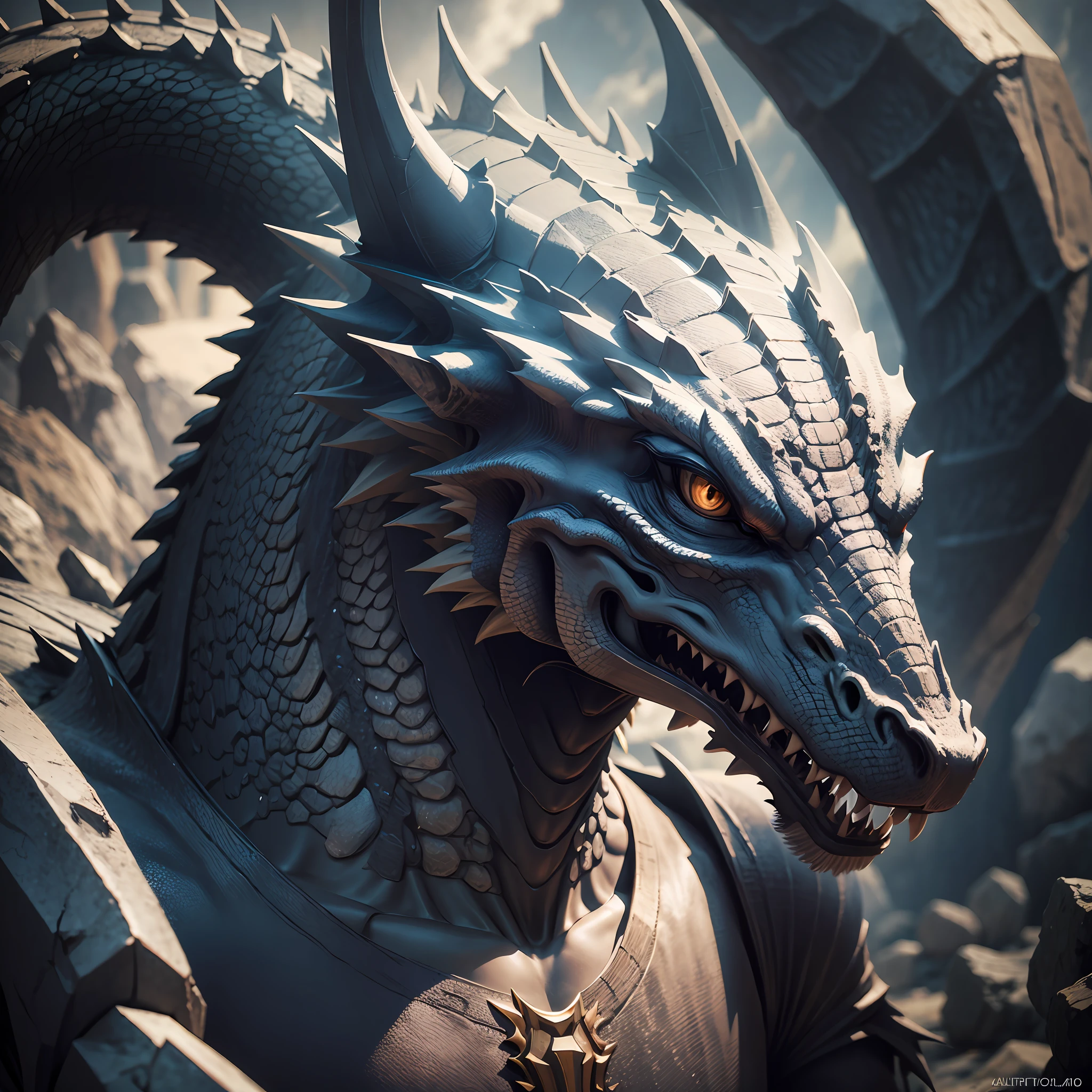 Stone dragon, ultra realistic, cinematic focus, portrait, 8k quality, details --auto --s2
