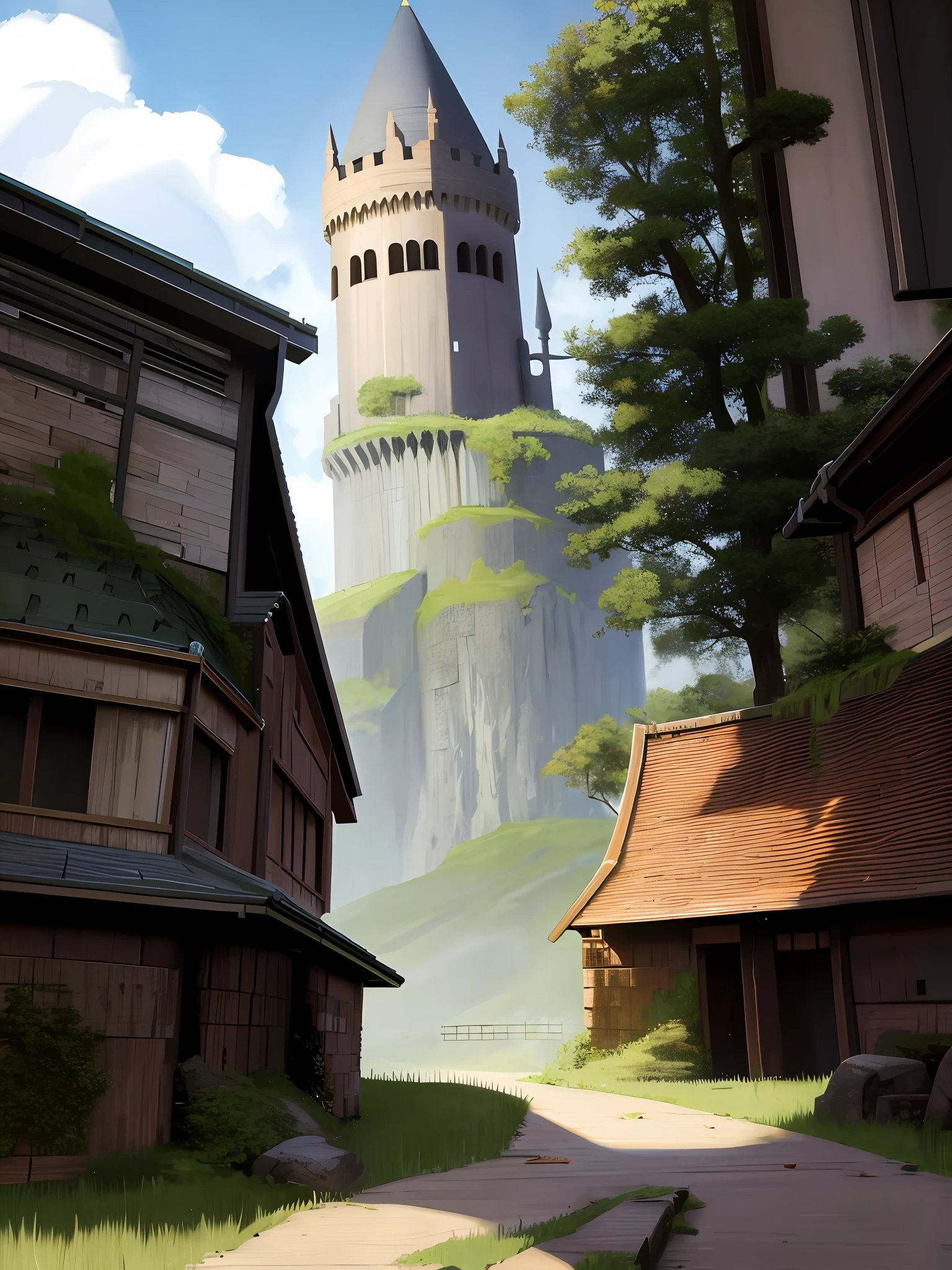 Old castle and destroyed anime style