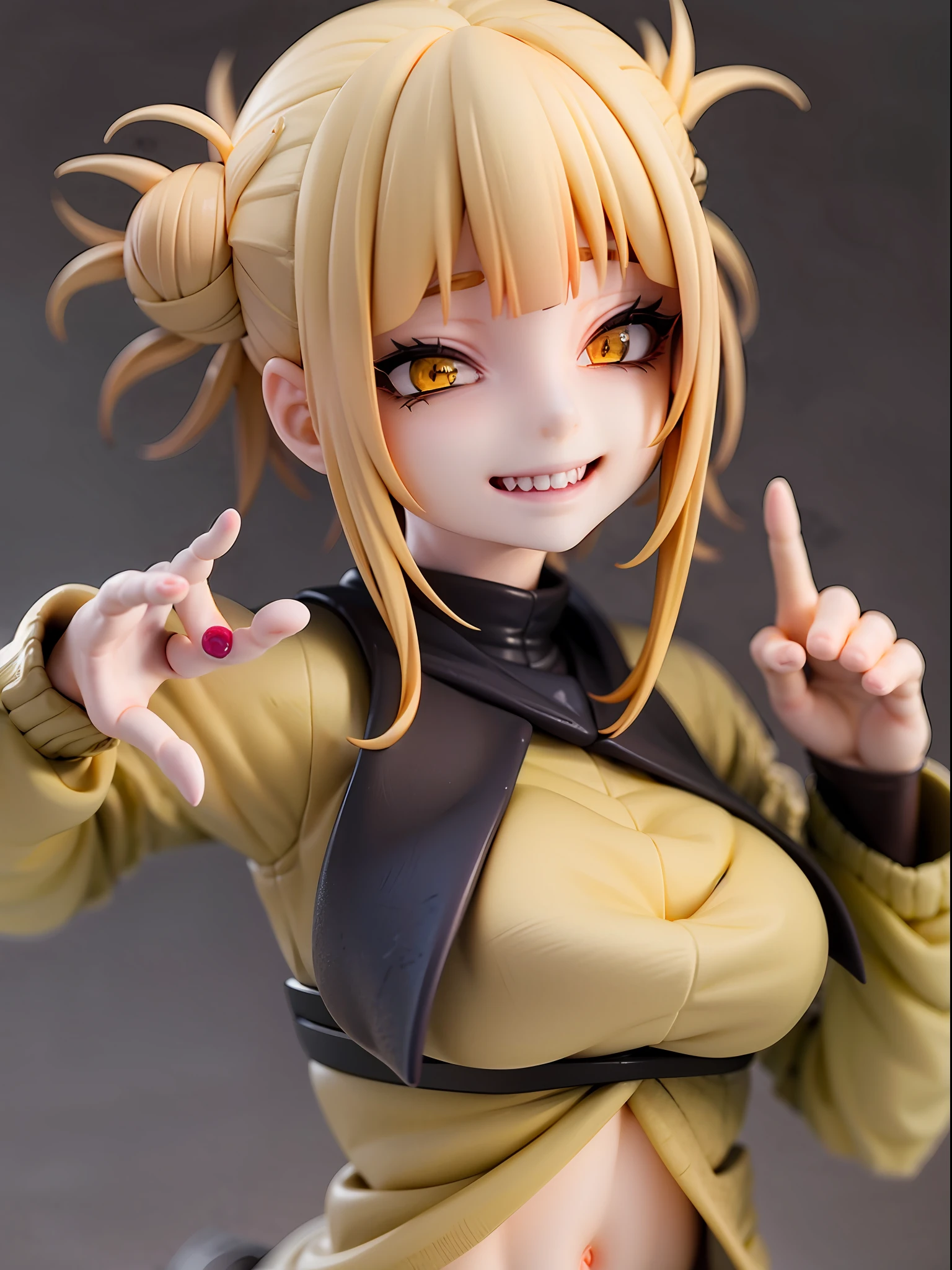 1girl,himiko toga,blonde hair,yellow eyes,bored expression, claw pose,facing viewer,looking at viewer,good hand,good finger,masterpiece,extremely detailed CG unity 8k wallpaper, best quality,32k,focus sharp, evil smile