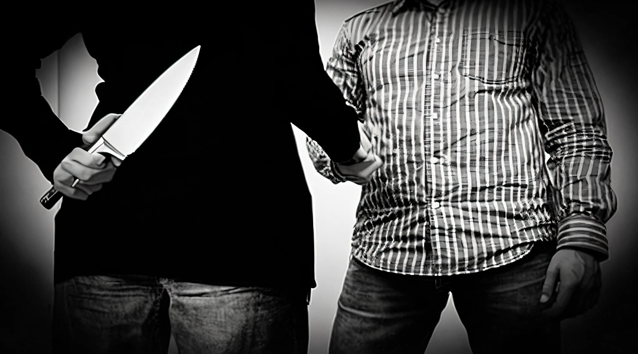 they are standing next to each other holding a knife, holding knife, holding a knife, hand holding a knife, menacing!, menacing!!!, couple, holding a kitchen knife, holding dagger, holding daggers, violence, by Mirko Rački, hands, menacing, hand to hand combat with machete, blades, photo illustration, crimes