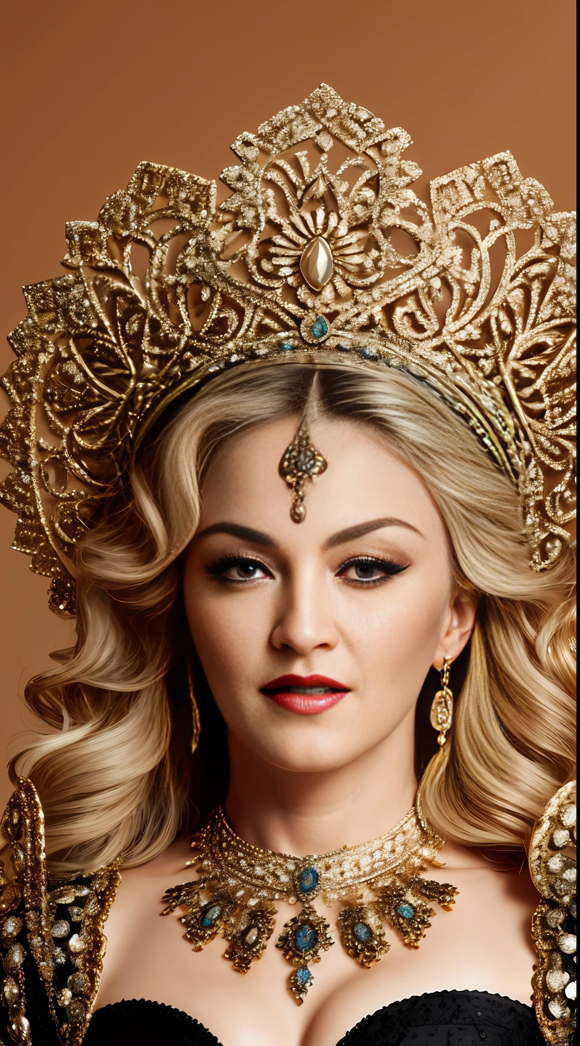 Photo of madonna, with details, accessories, inspired gala dresses, 1200 era. extravagance, FULL BODY texture 4K, high quality, gorgeous hairstyle, 8k image, high image quality,