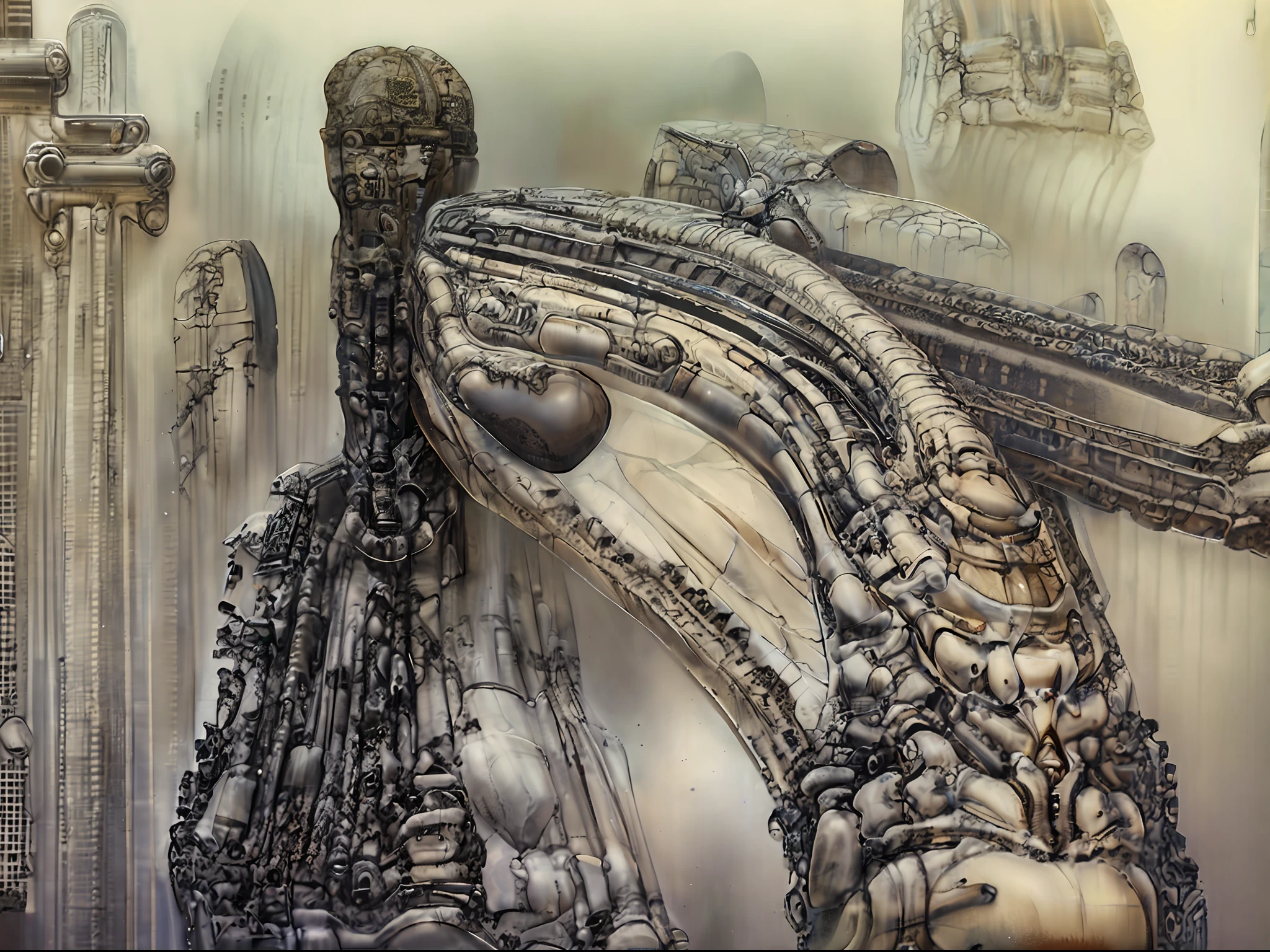 city high teck, concept art, intricate details, highly detailed by H. R, Geiger in style, full hd
