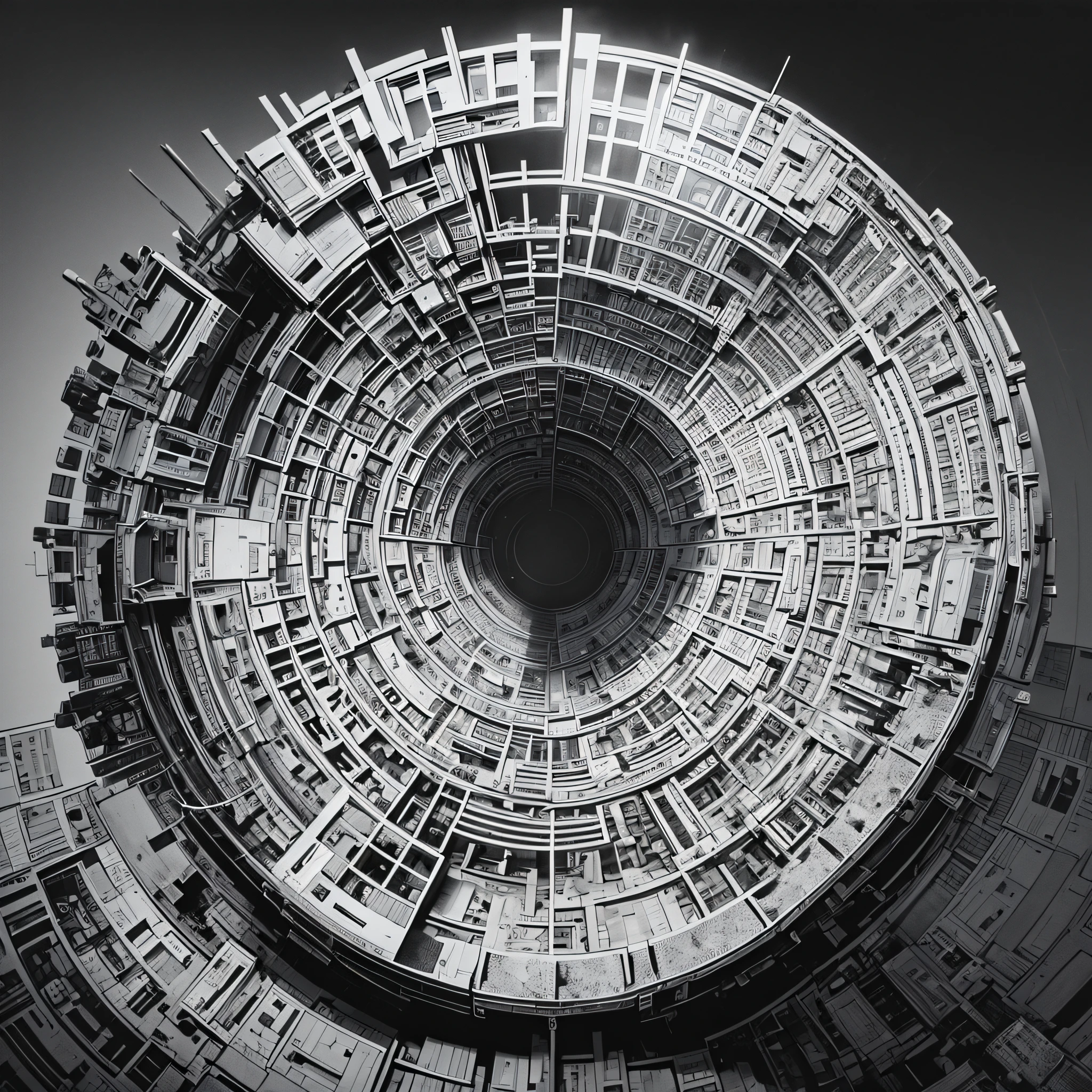 artwork, labyrinth, black and white, minimalist, 1d --auto --s2