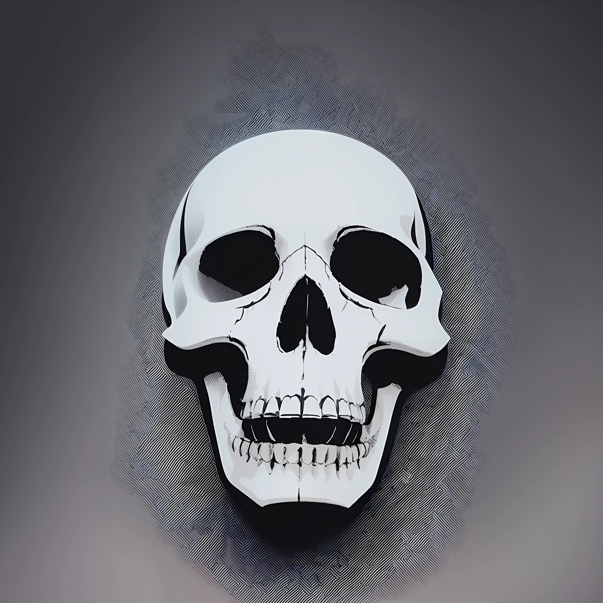 a white skull with black background, vectorized design, with simple strokes resembling a sticker